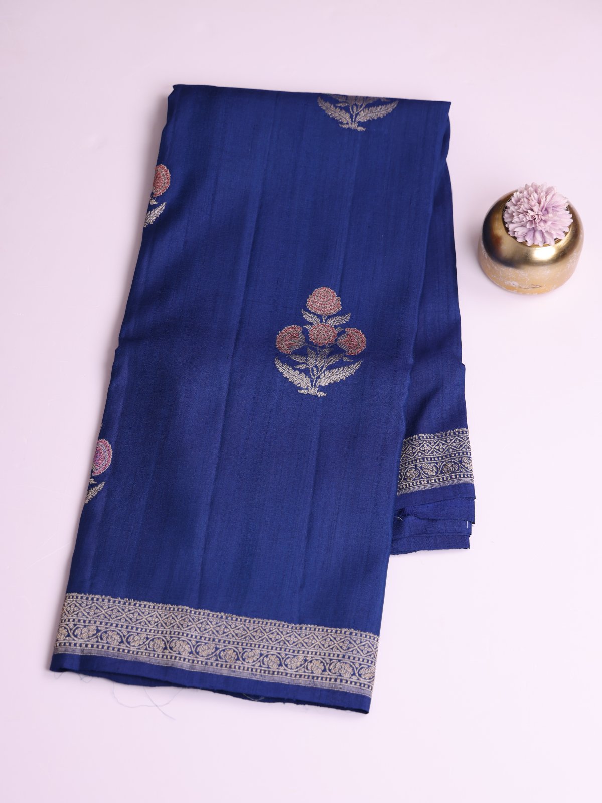 Blue  Banaras Tussar Georgette Silk Saree With Zari Border