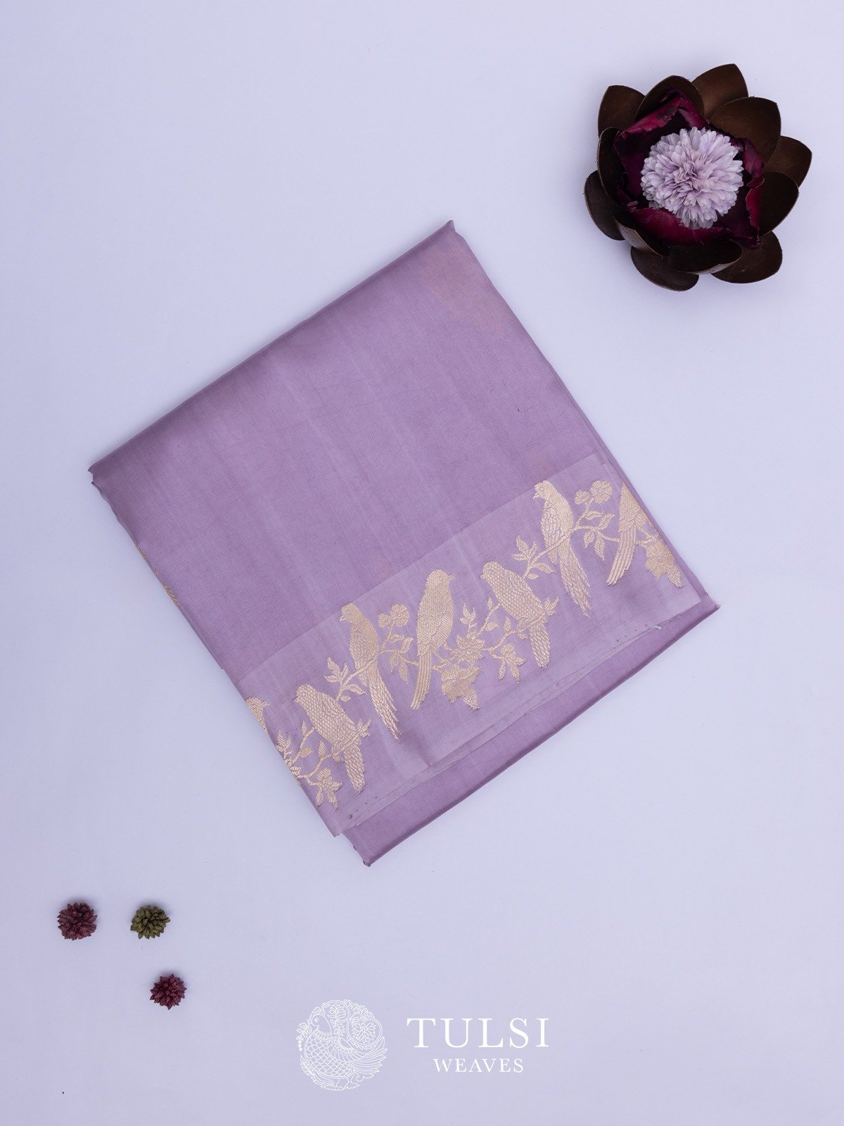 Lavender Banaras Silk Saree with Satin Border