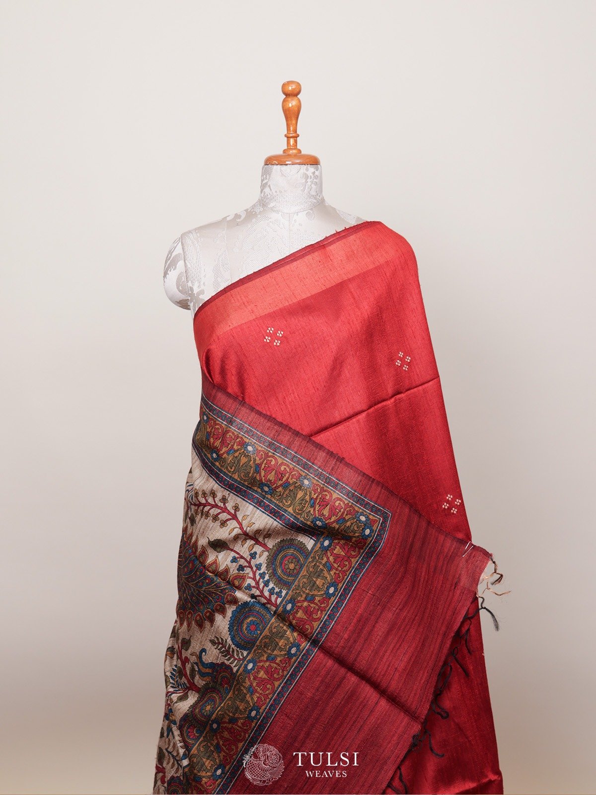 Red Tussar Silk Saree