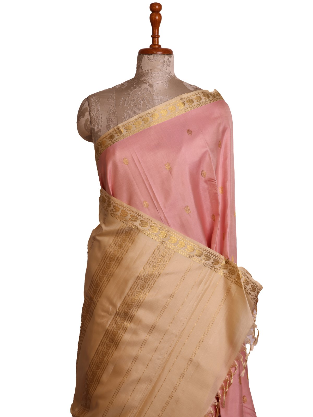 Light Pink Kanjeevaram Silk Saree with Cream Border