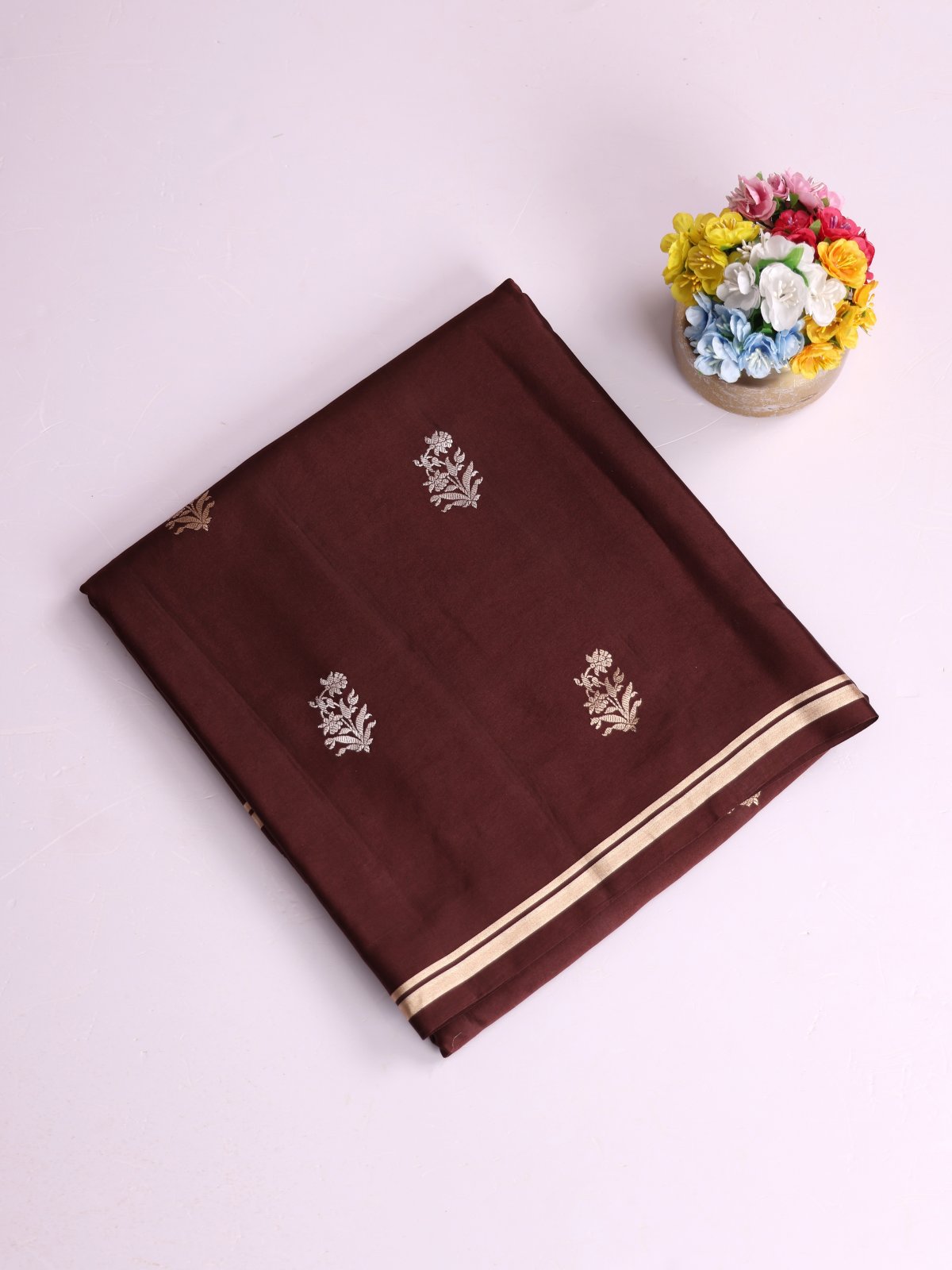 Chocolate Brown Mashru Silk Saree