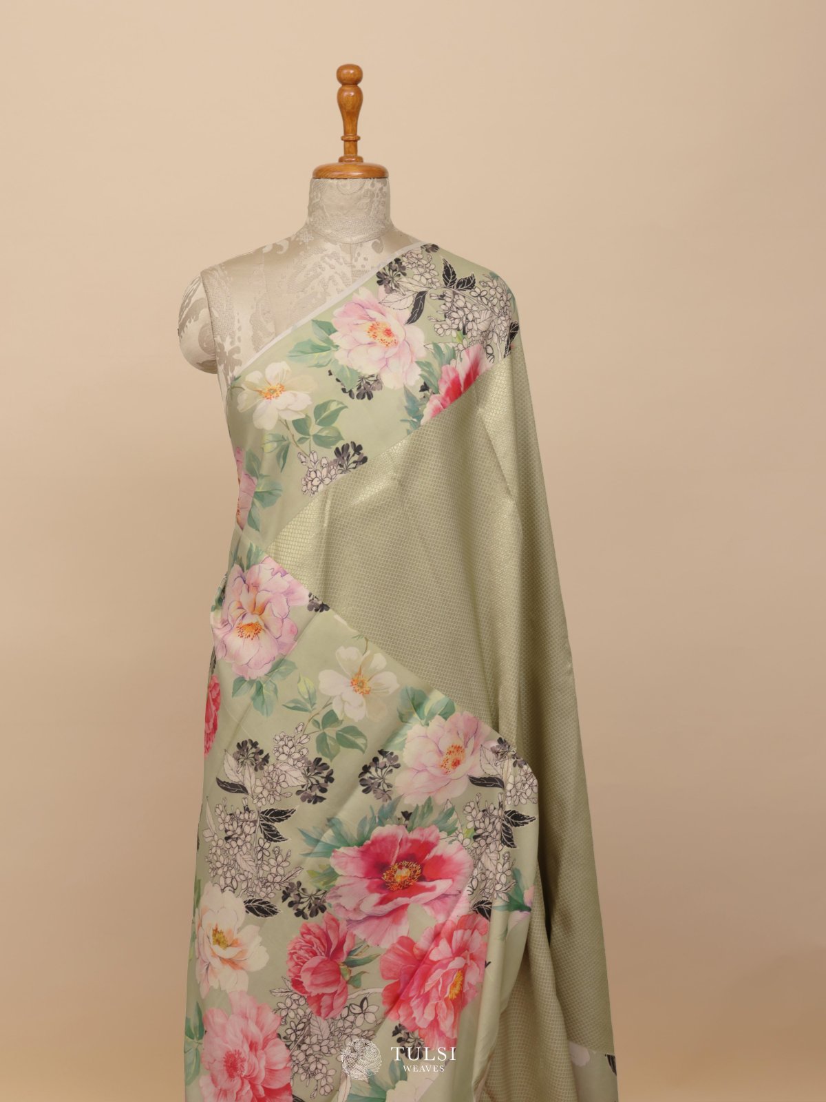 Pastel Green Printed Kanjeevaram Silk Saree