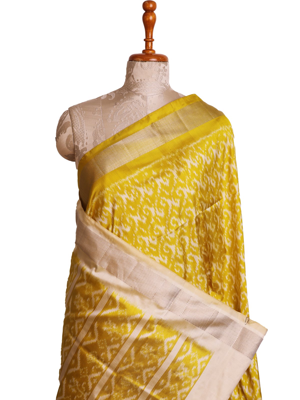 Lime Yellow Ikat Silk Saree 