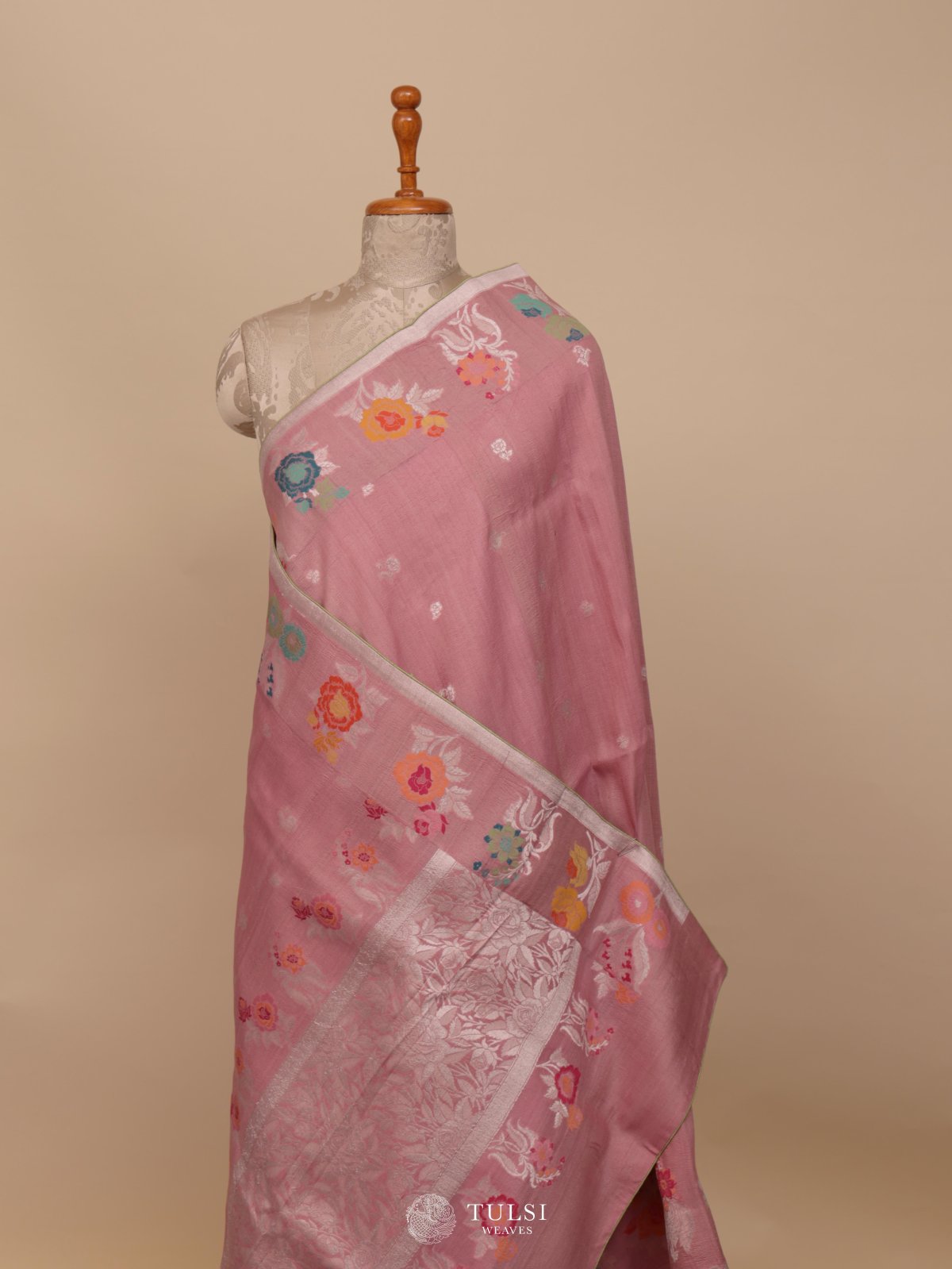Pastel Pink Banaras Tussar Georgette Silk Saree
