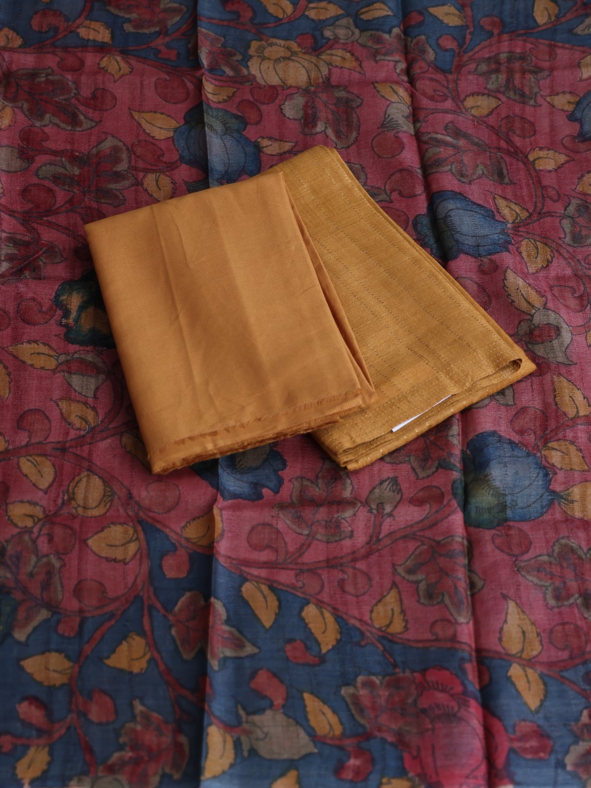Mustard Yellow Tussar Salwar Material With Kalamkari Dupatta