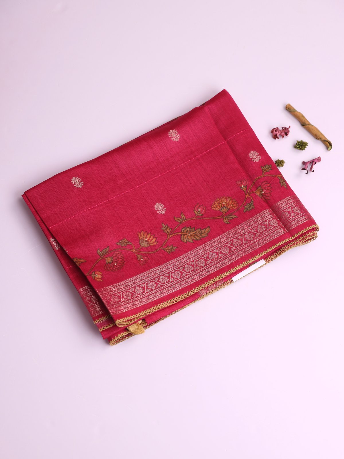 Reddish Pink Munga Silk Saree 