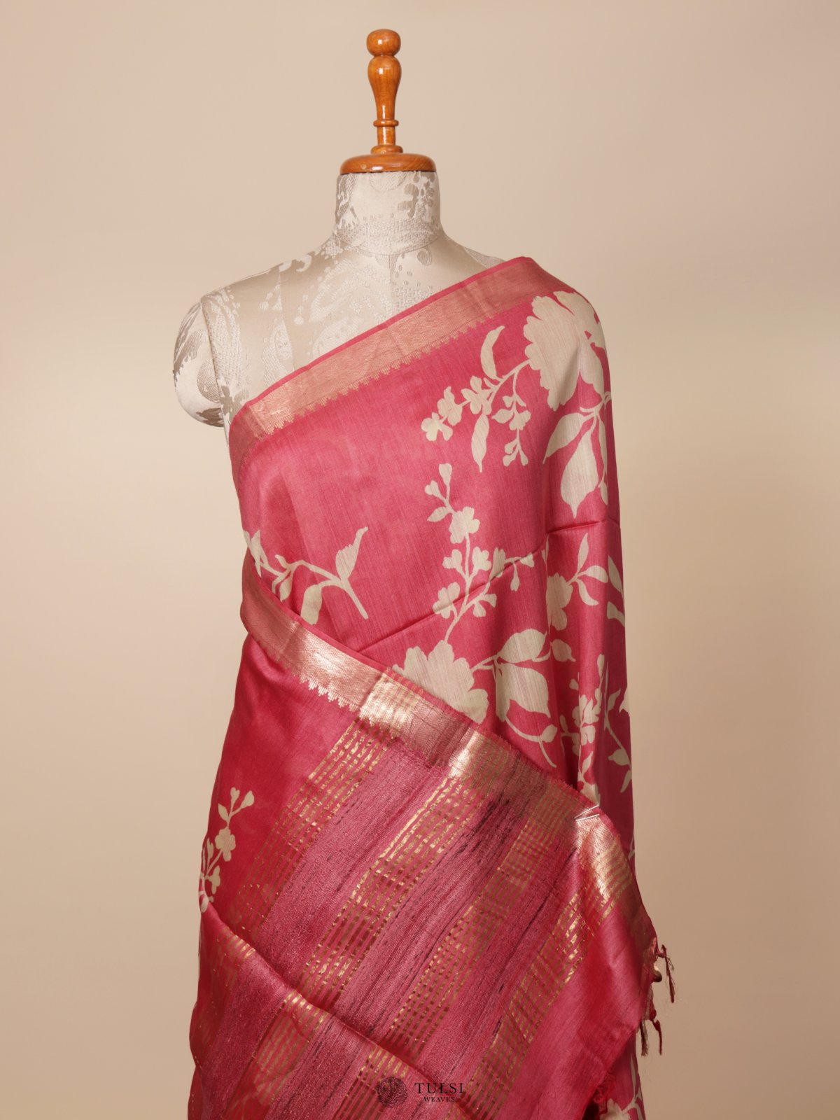 Dark Rose Pink Munga Tussar Silk Saree