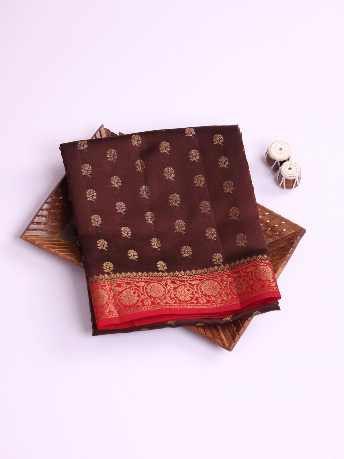 Brown Chaniya Silk Saree with Red Border