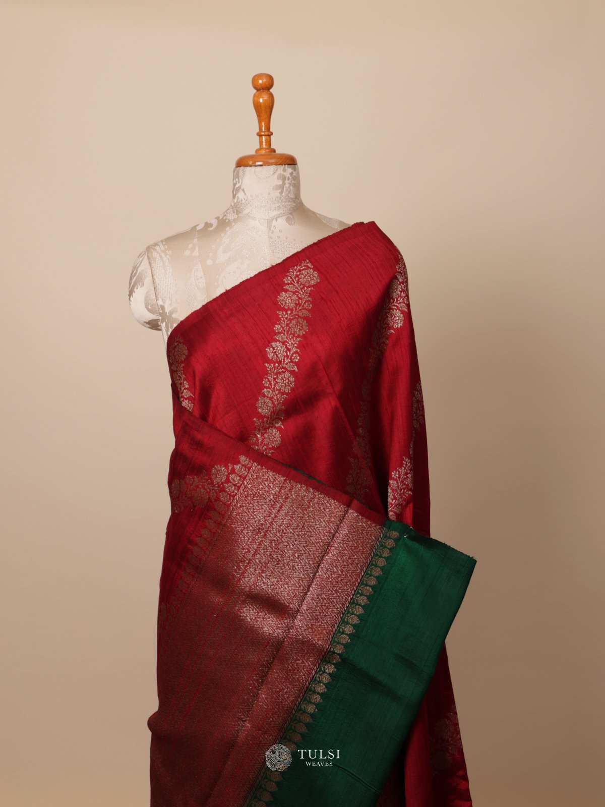 Red Tussar Silk Saree