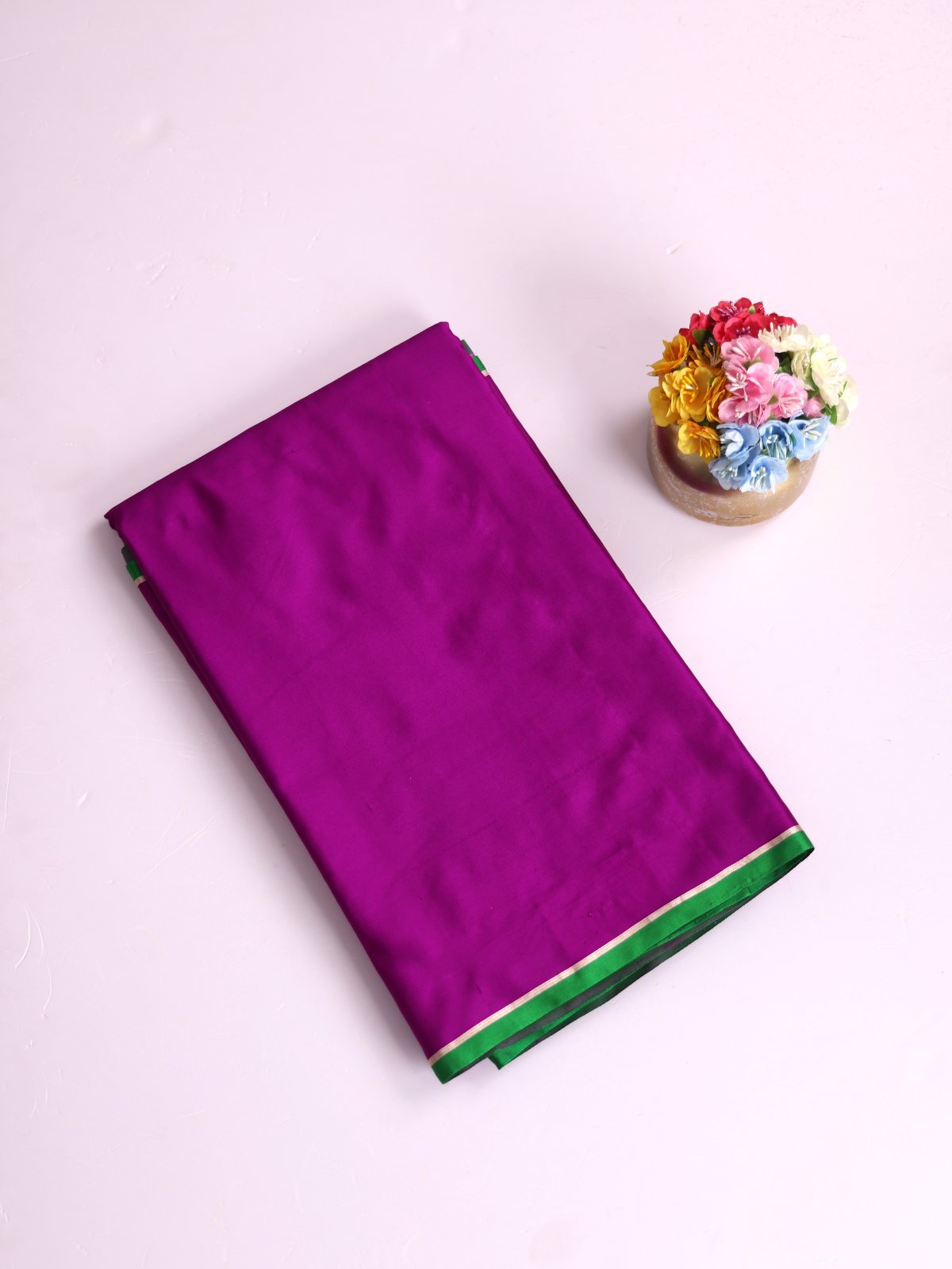 Purple Mashru Silk Saree With Green Border