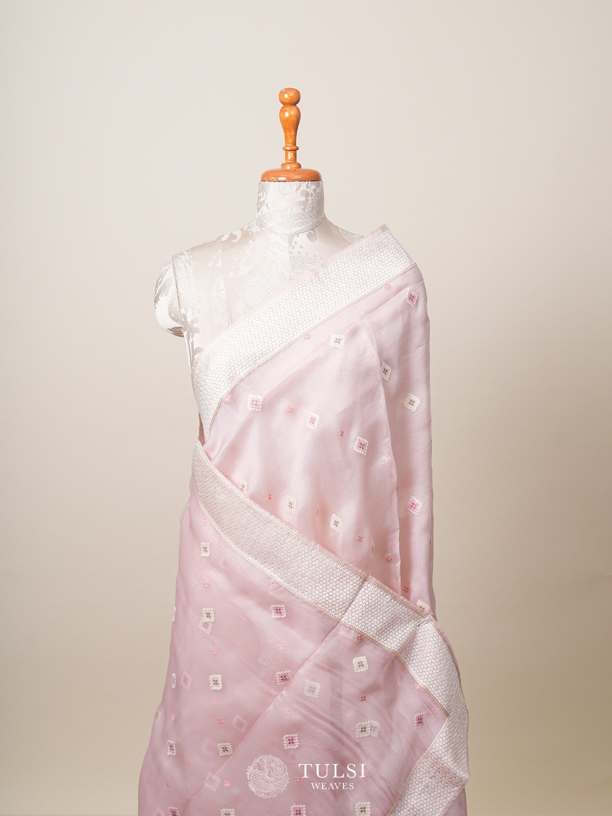 Light Pink Organza Saree With Embroidered Border