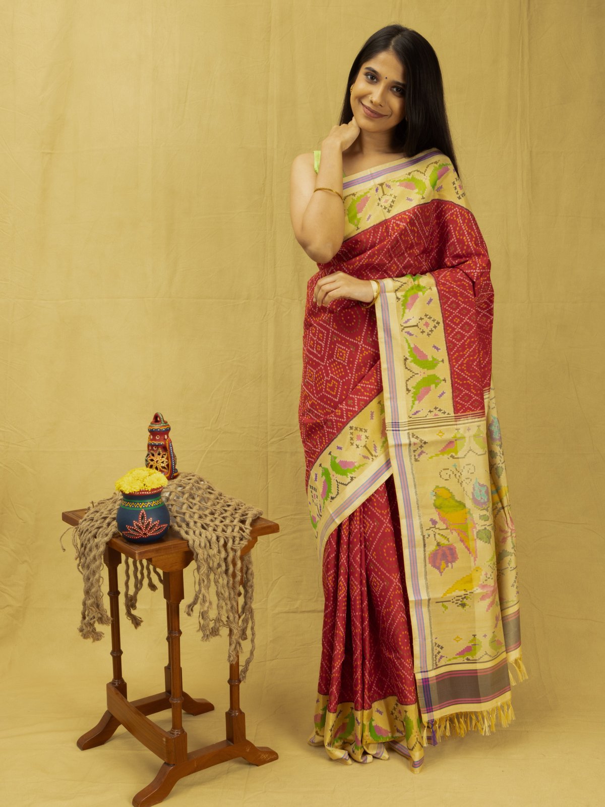 Sandal Satin Silk Saree With A Designer Blouse! | Silk sarees online, Raw silk  saree, Elegant saree