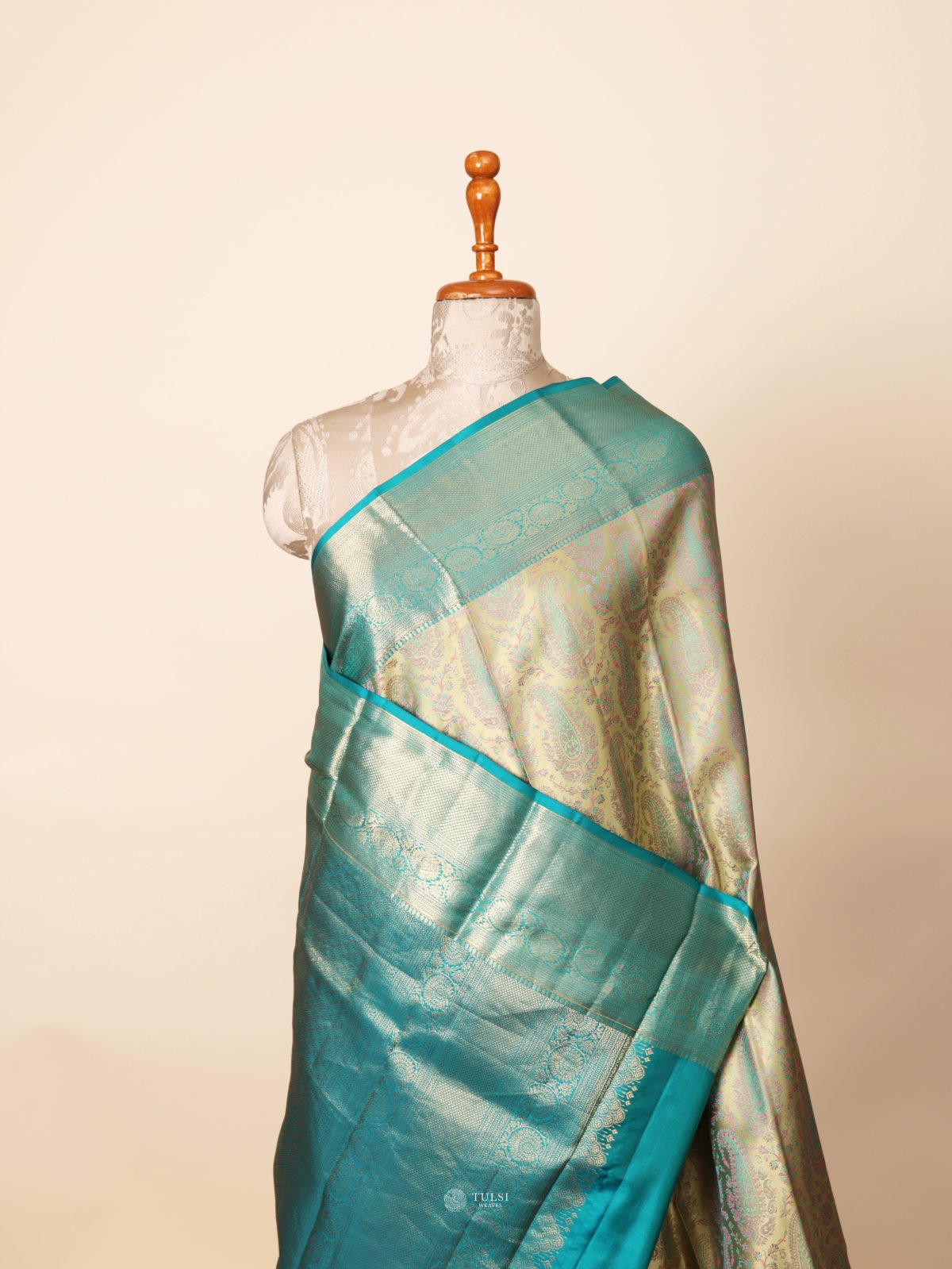 Light Olive Green Tanchoi Silk Saree
