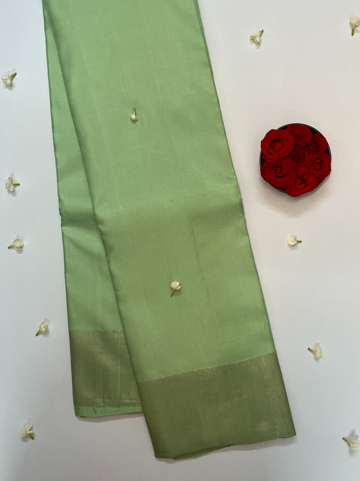 Pastel Green Kanjeevaram Silk Saree With Bavanchi Border and Brocade Blouse