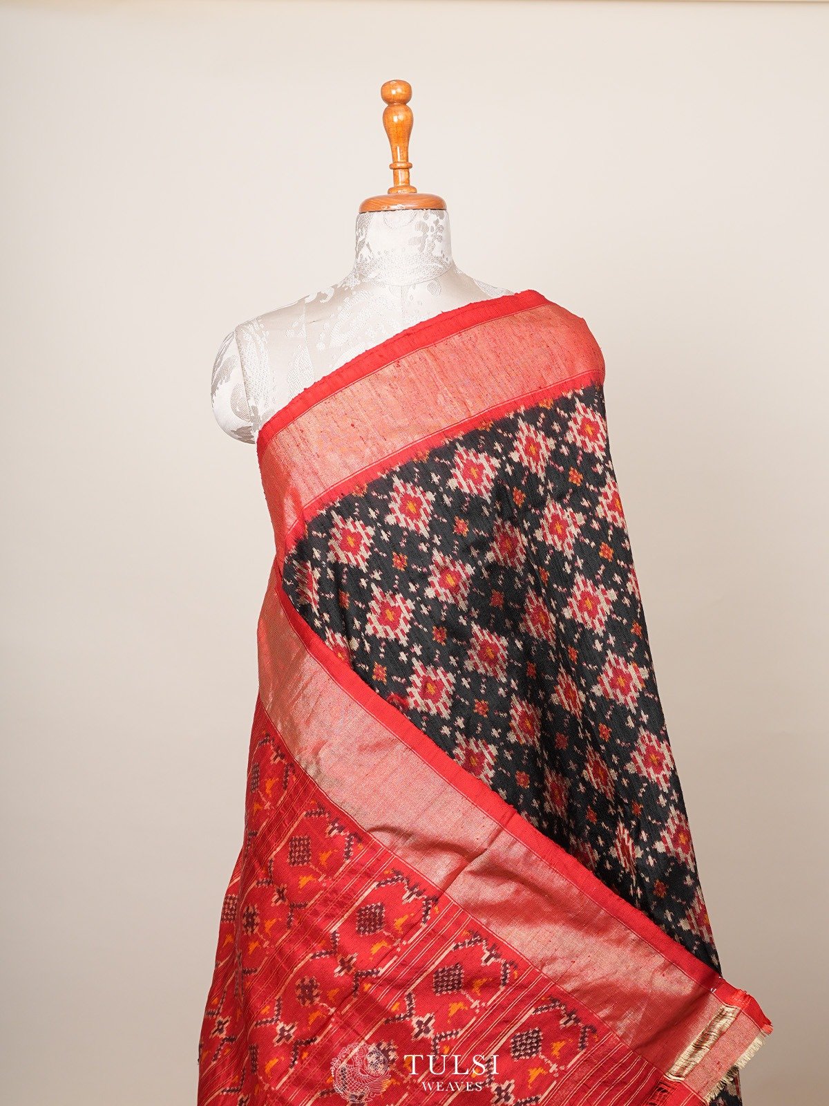 Black Ikat Raw Silk Saree