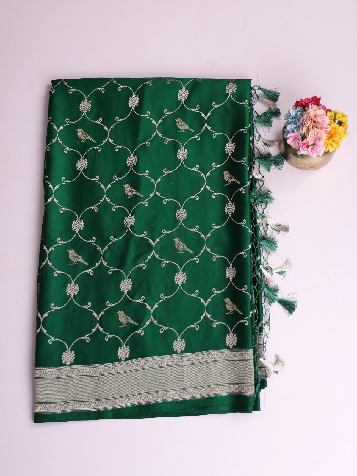 Emerald Green Mashru Silk Saree