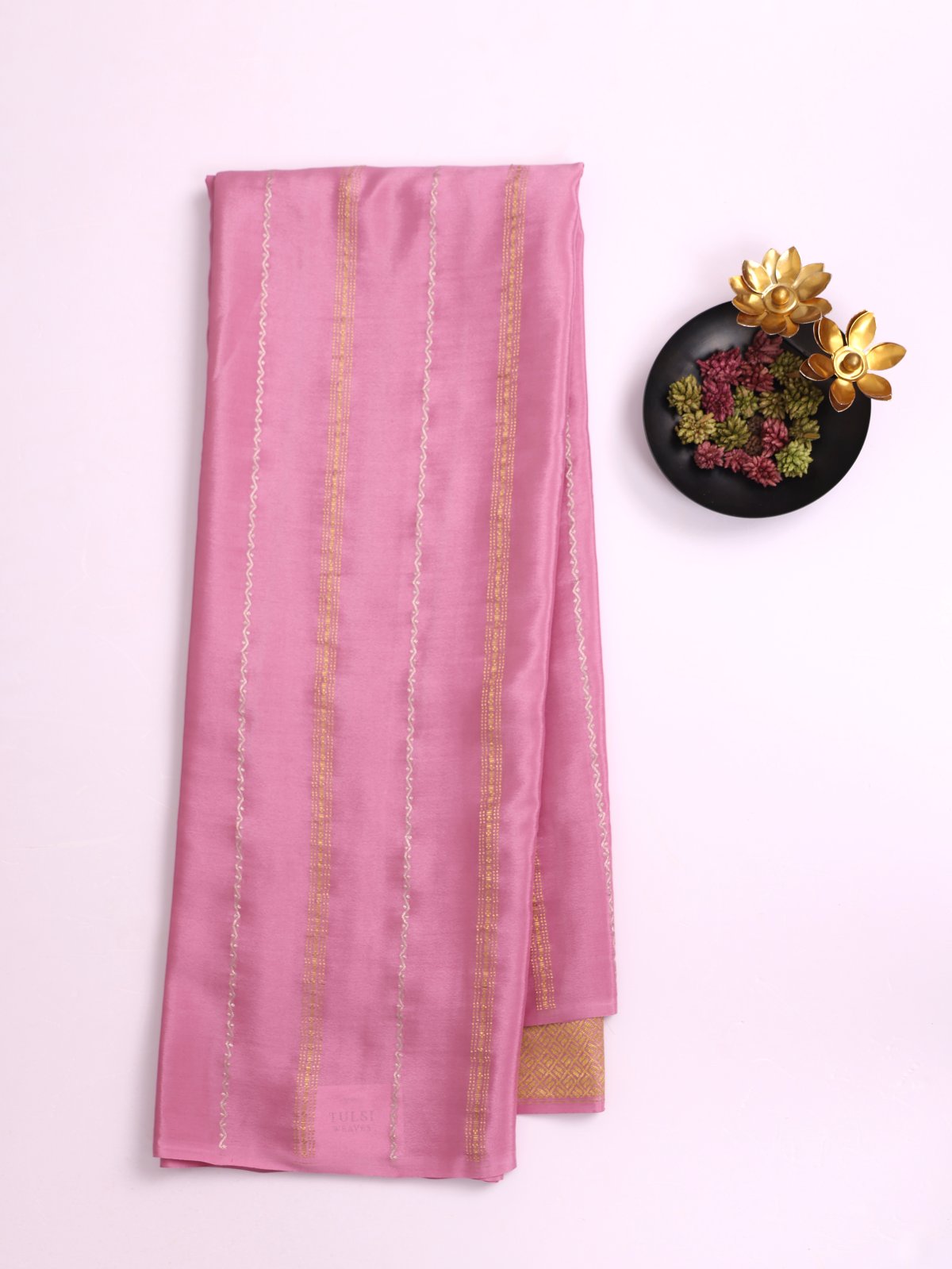 Onion Pink Striped Mysore Silk Saree 