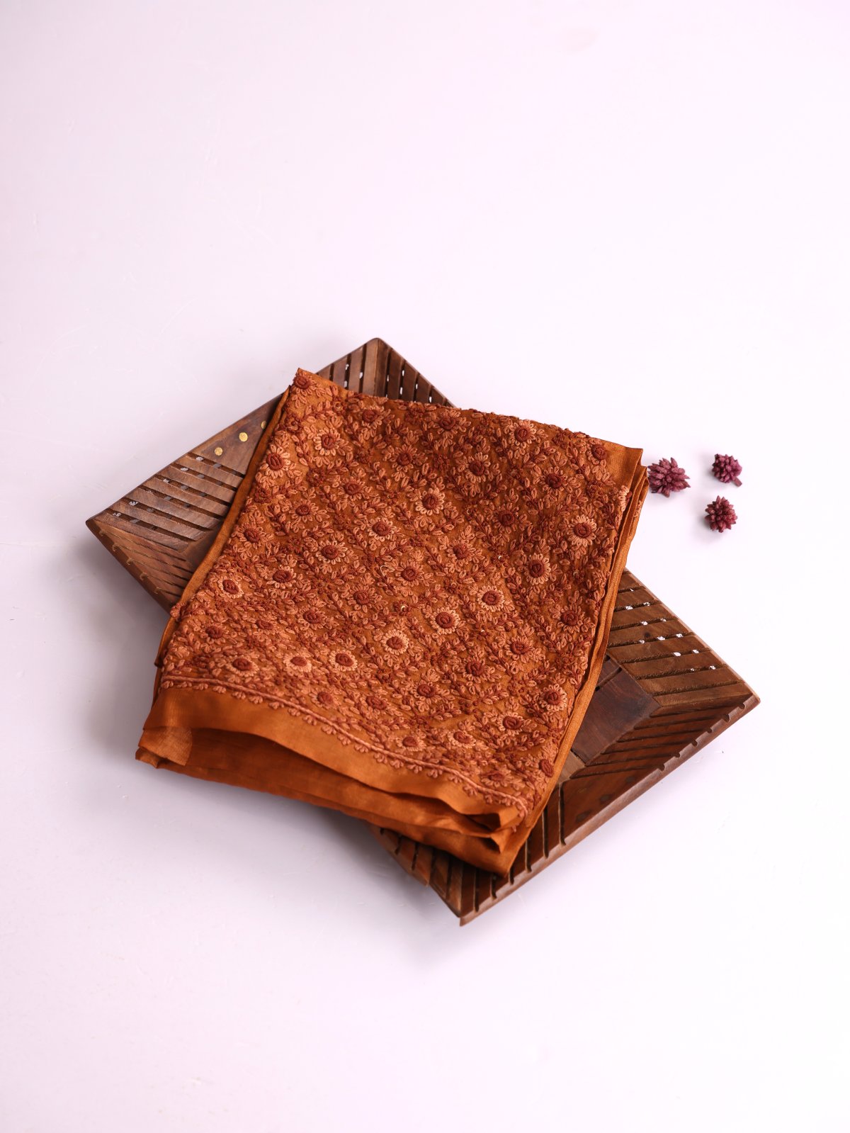 Rust Brown Embroidered Tussar Silk Blouse