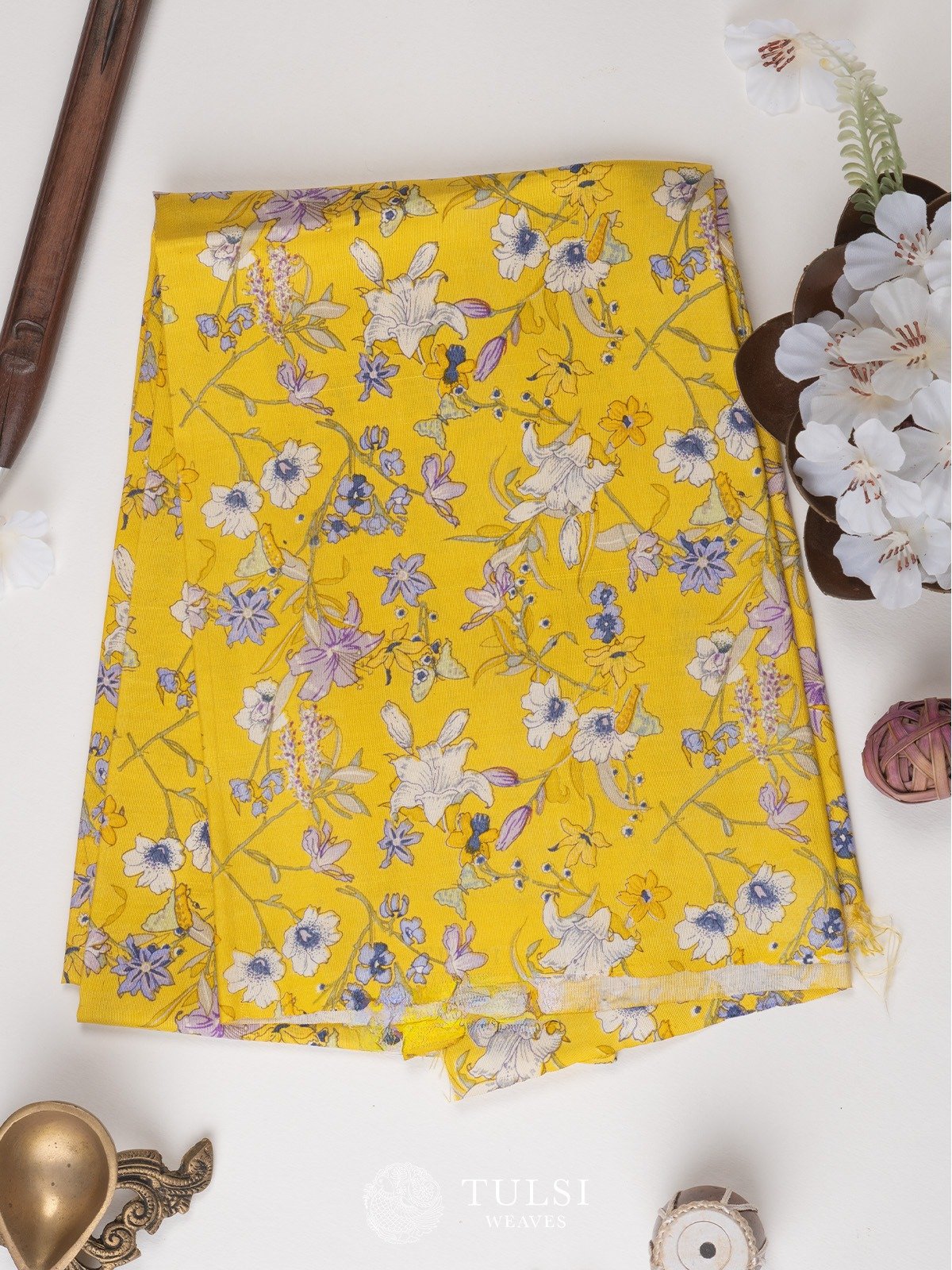 Yellow Floral printed Silk Blouse