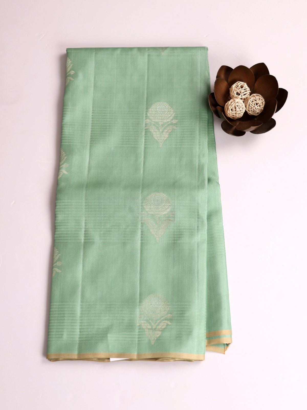 Light Bluish Green Soft Silk Tussar Saree