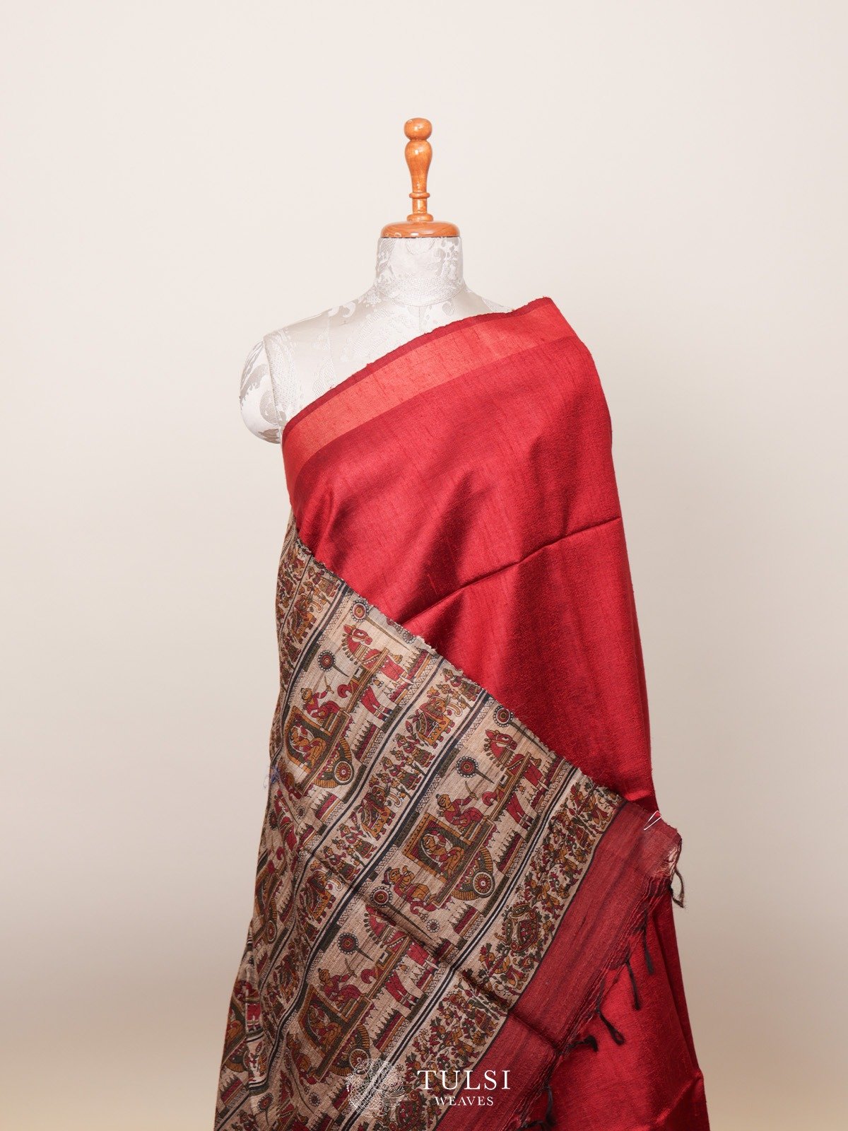 Red Tussar Silk Saree