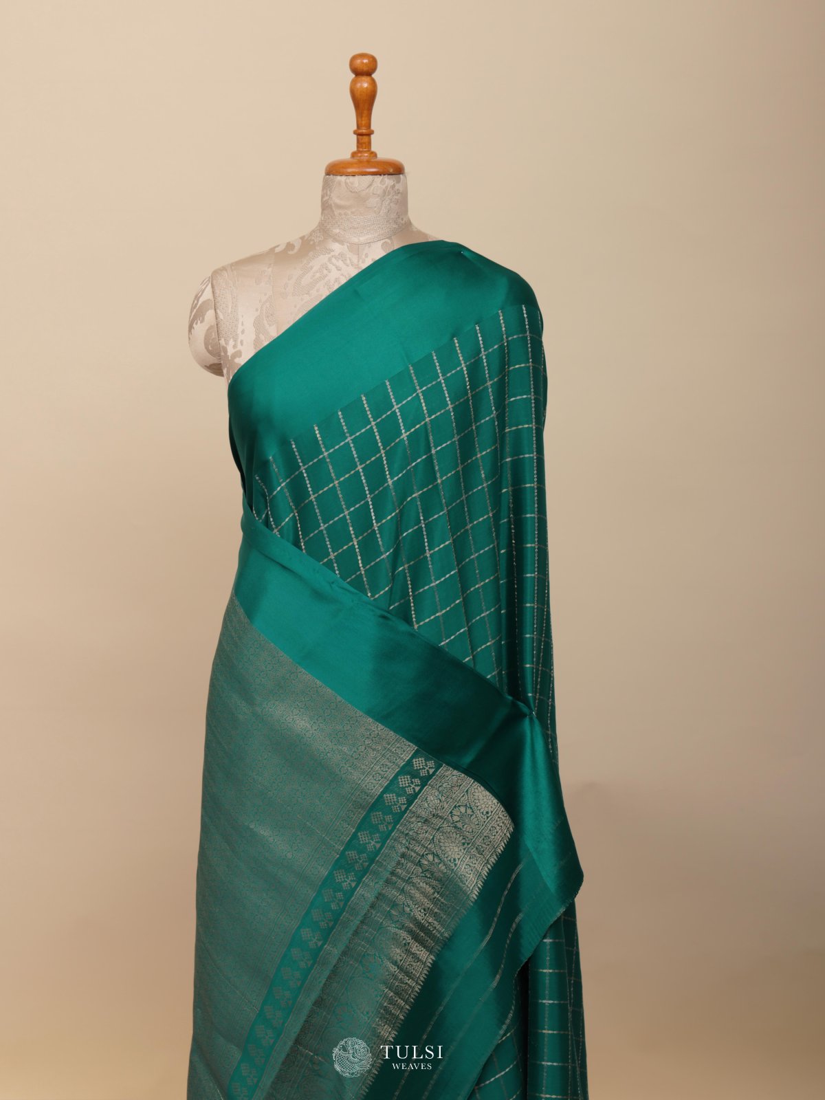 Aqua Green Mysore Silk Saree With Satin Border