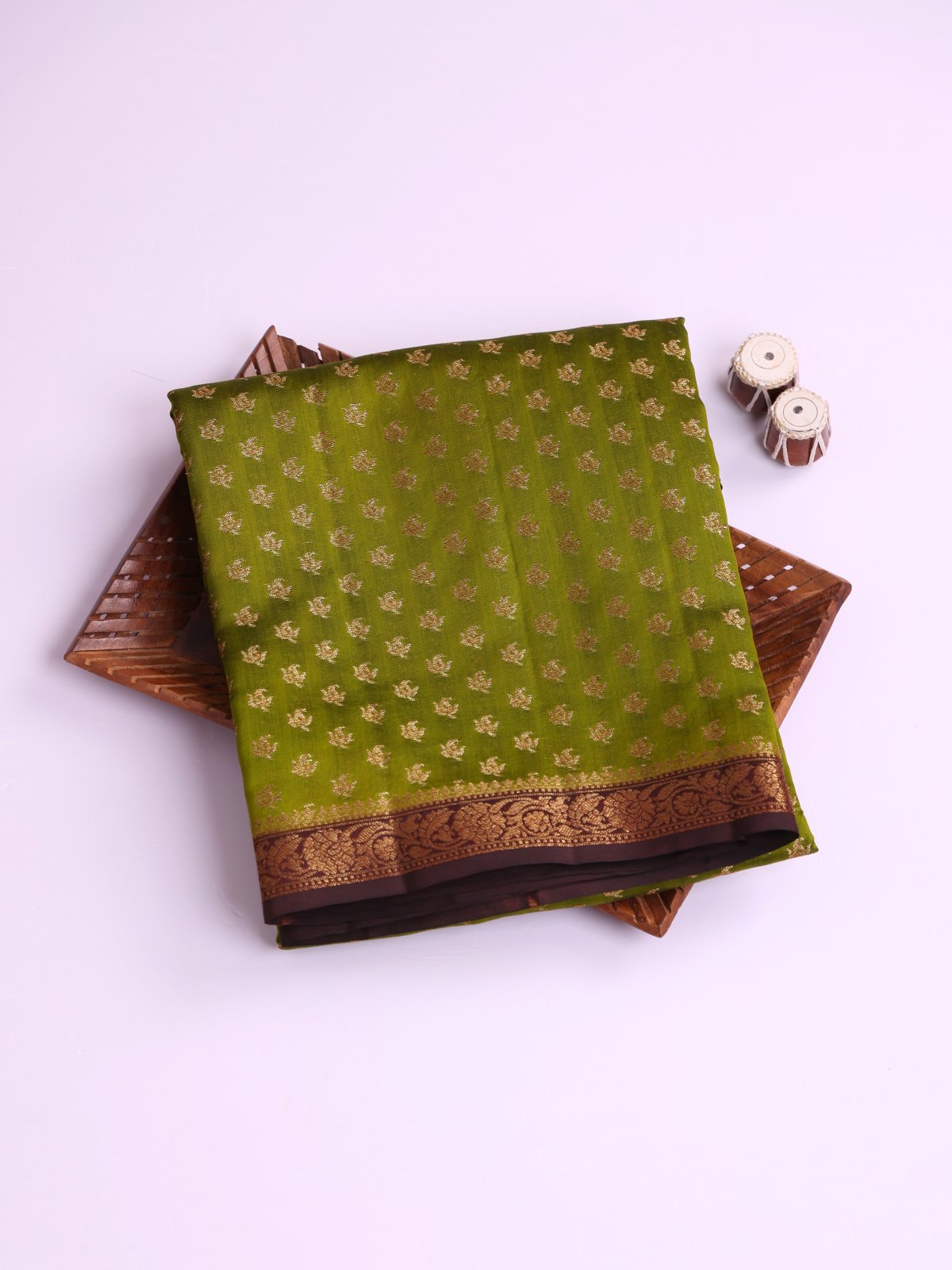 Mehendi Green Chaniya Silk Saree with Brown Border