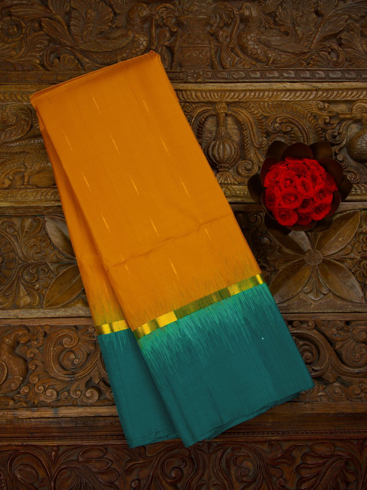 Mustard Yellow Color Soft Silk Saree With Contrast Indigo Blue Zari border  & Rich Zari Pallu
