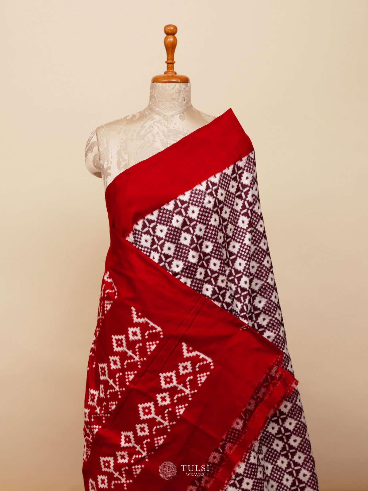 Maroon Ikat Silk Saree