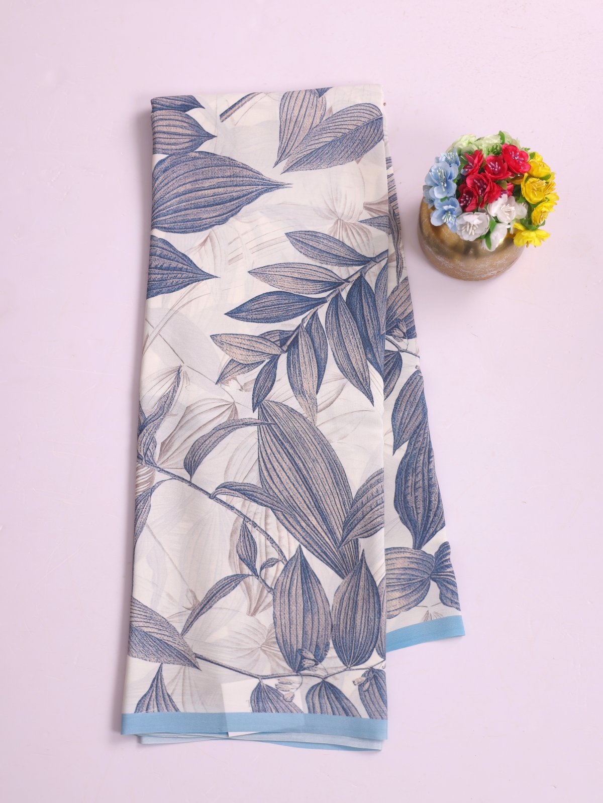 Off White Printed Crepe Silk Saree