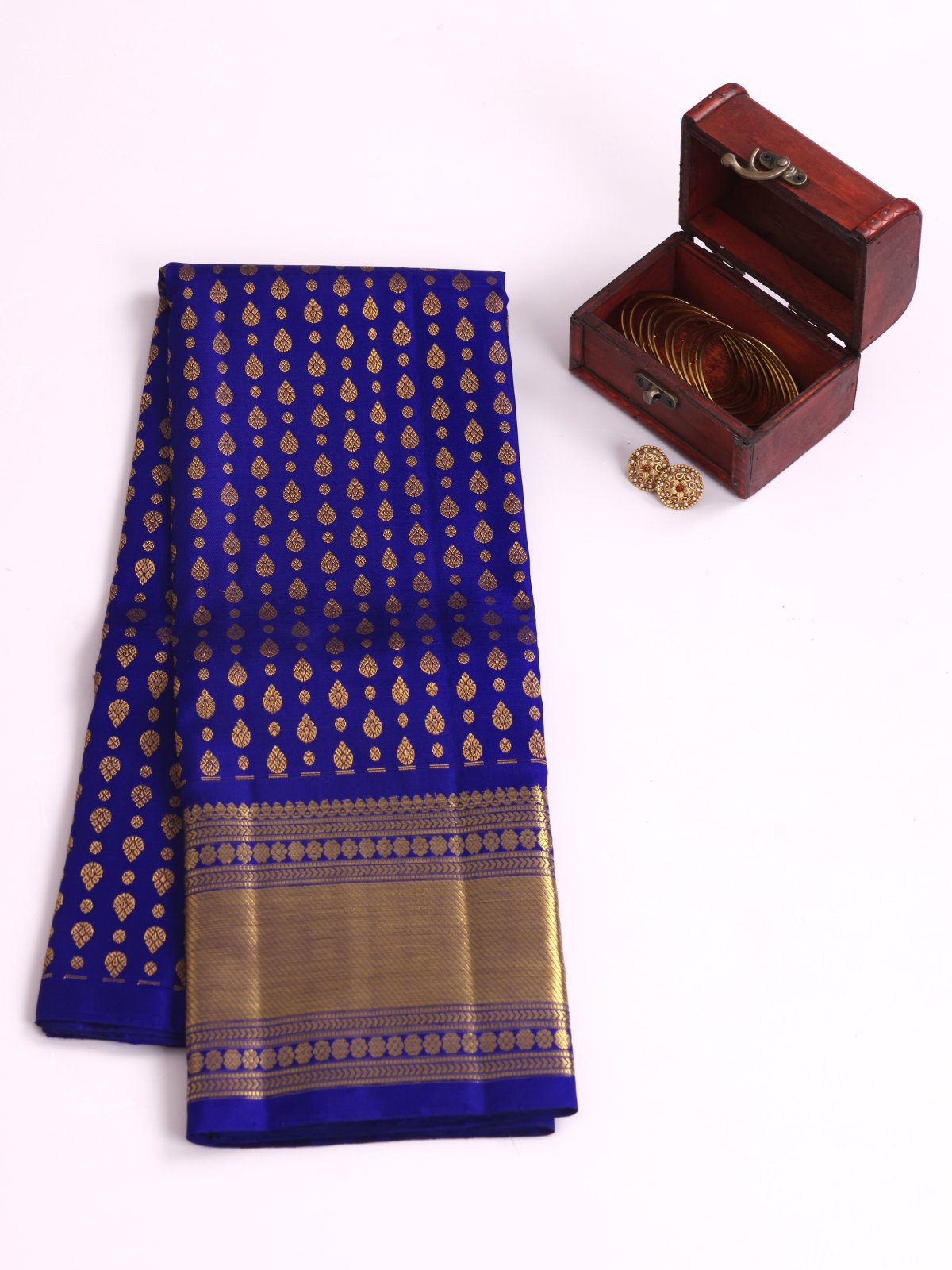 Dark Purplish Blue Kanjeevaram Silk Pavadai With Zari Border