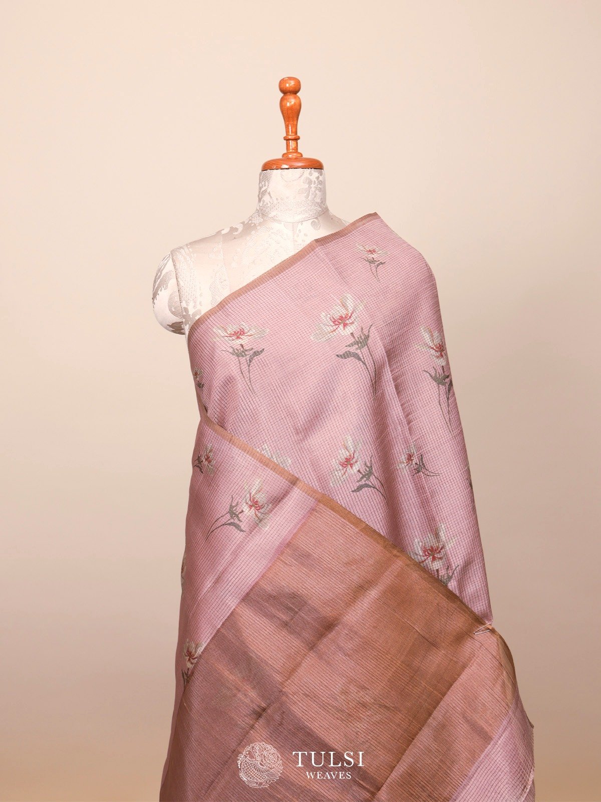 Lilac Printed Tussar Silk Saree