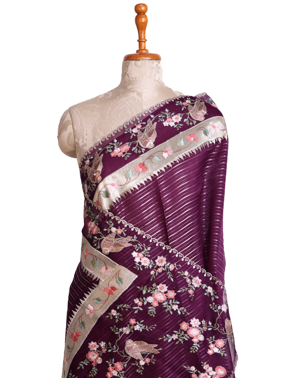 Deep Purple Organza Silk Saree With Embroidery Border