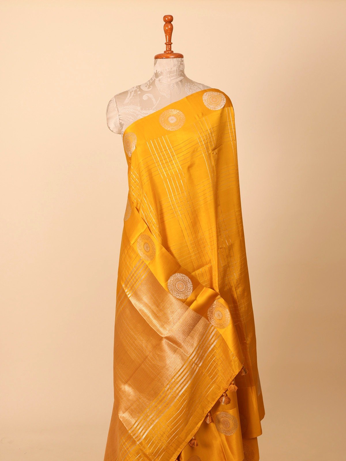 Mustard Mashru Silk Saree