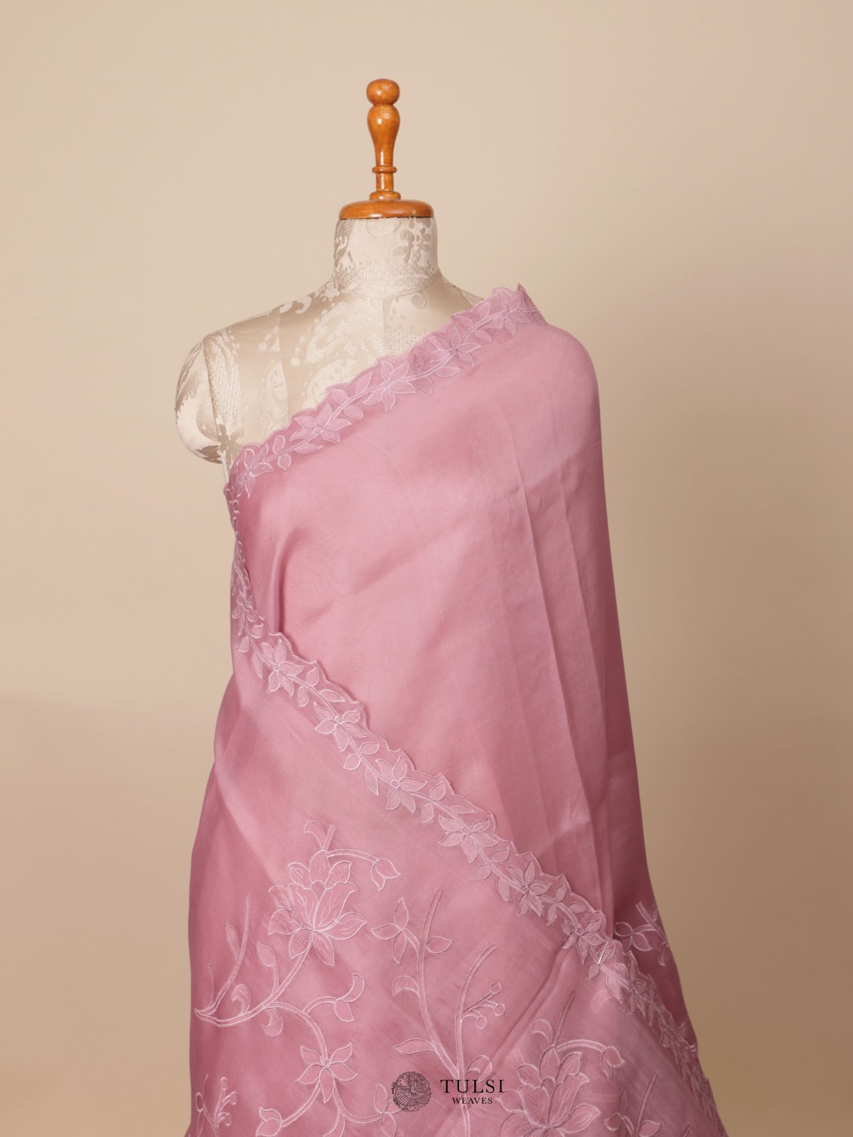 Pink Organza Embroidery Saree