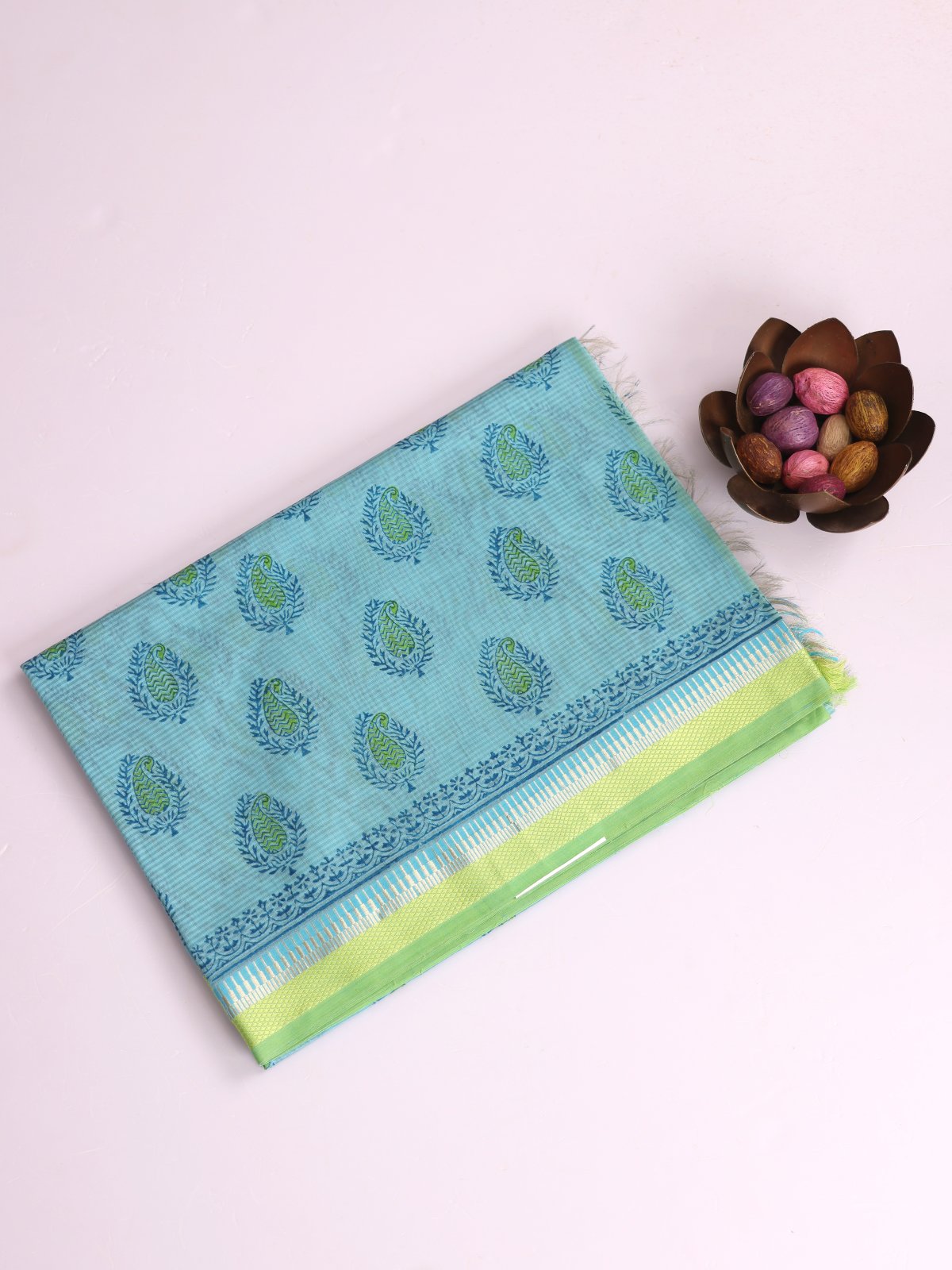 Light Turquoise Maheshwari Cotton Saree 
