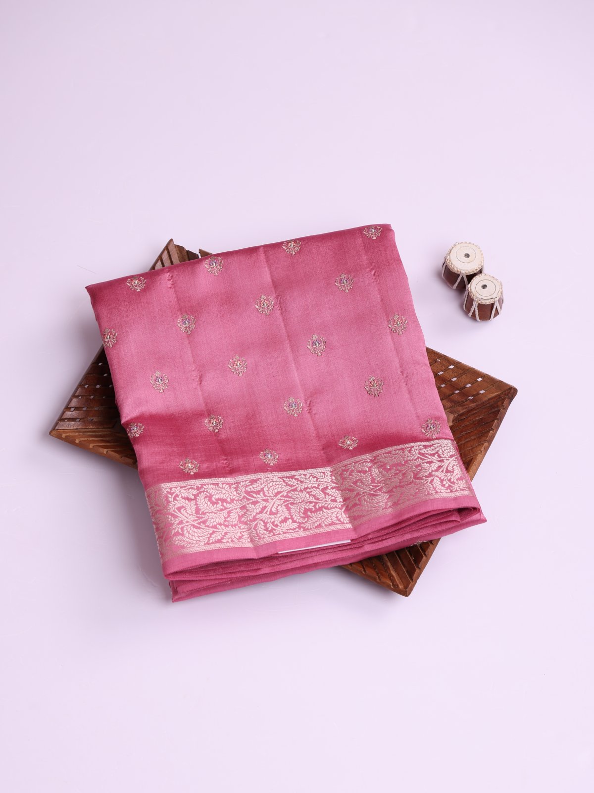 Pastel Pink Chaniya Silk Saree With Embroidery