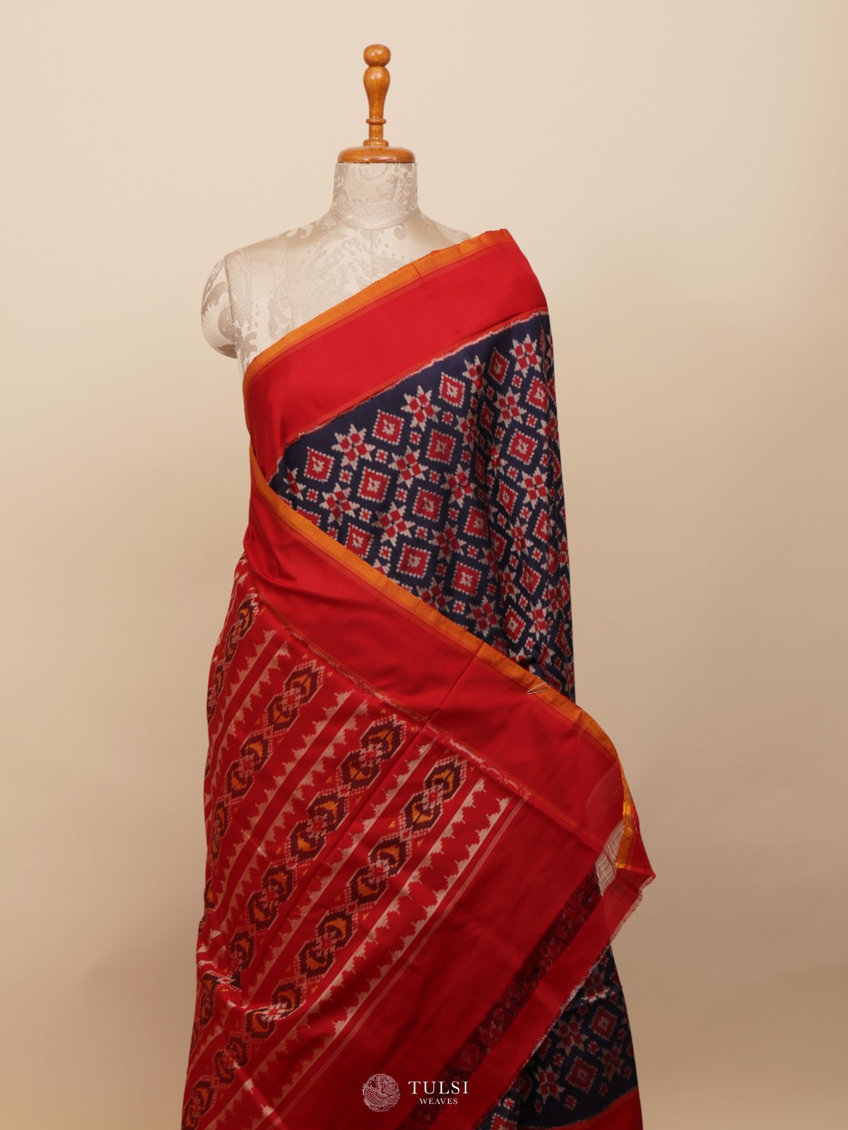 Dark Blue Ikat Silk Saree