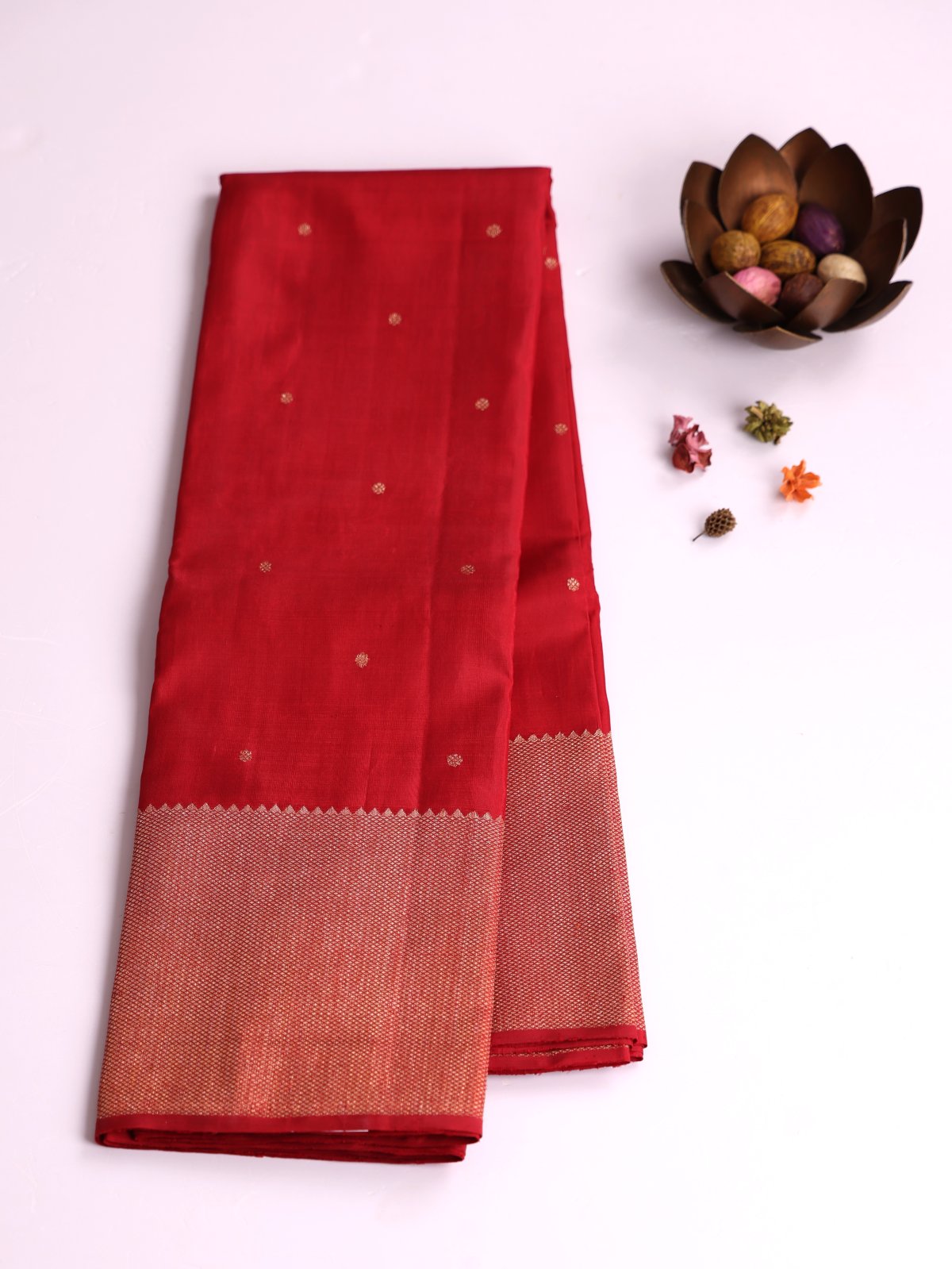 Crimson Red Kanjeevaram Silk Saree with Zari Border