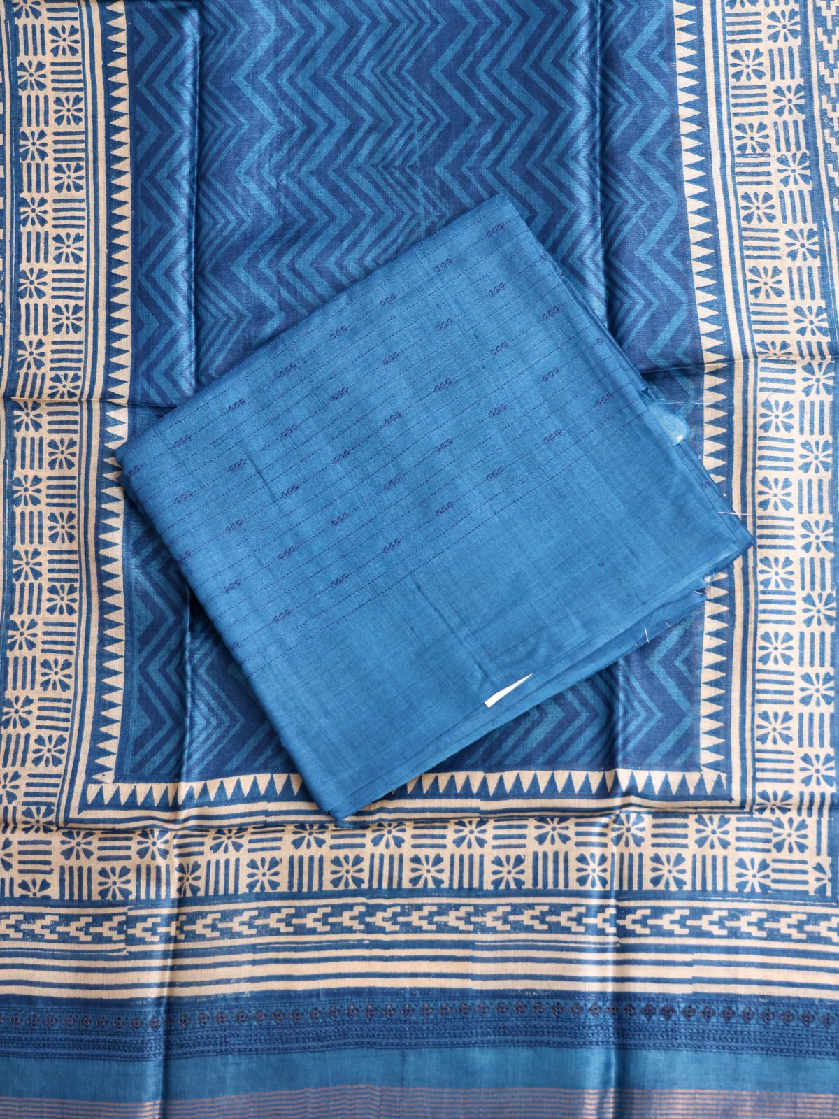Peacock Blue Embroidered Tussar Salwar Material