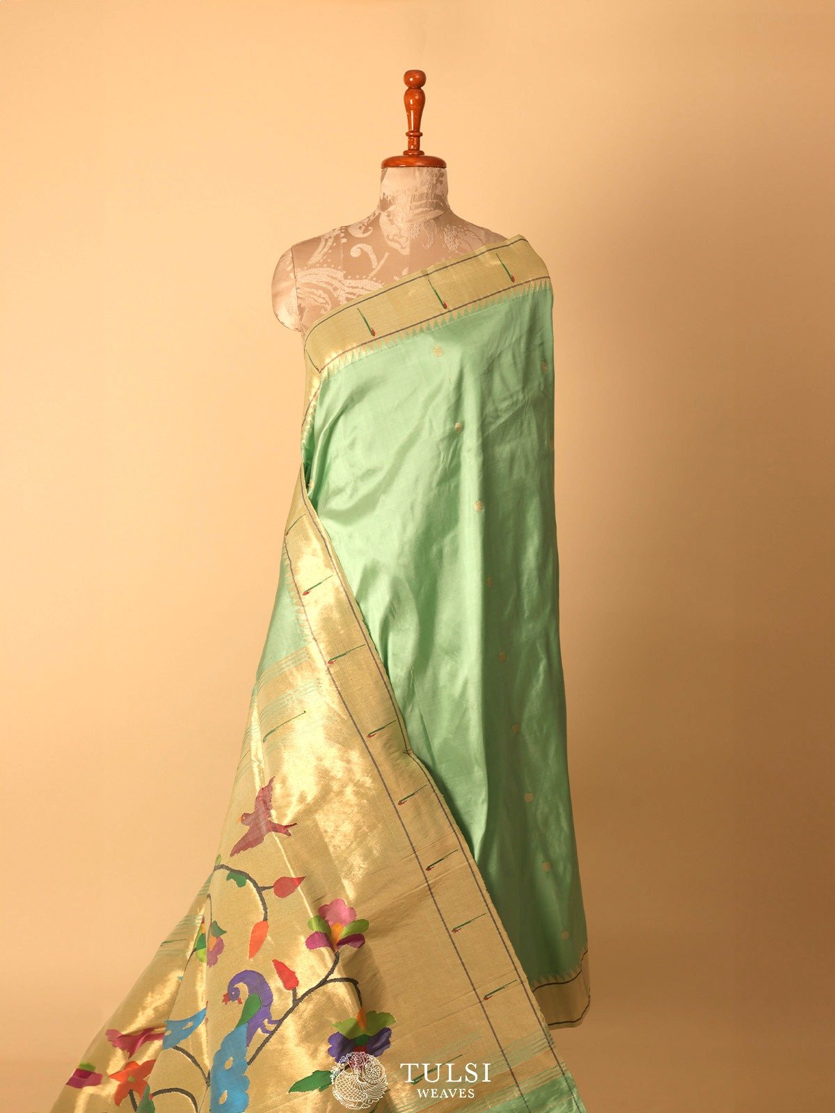 Light Mint Green Paithani Silk Saree