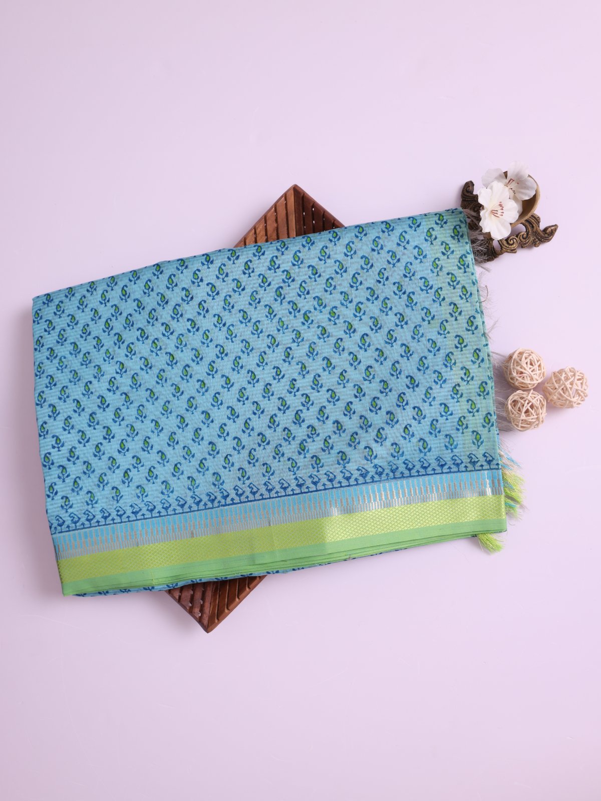 Turquoise Blue Maheshwari Cotton Saree