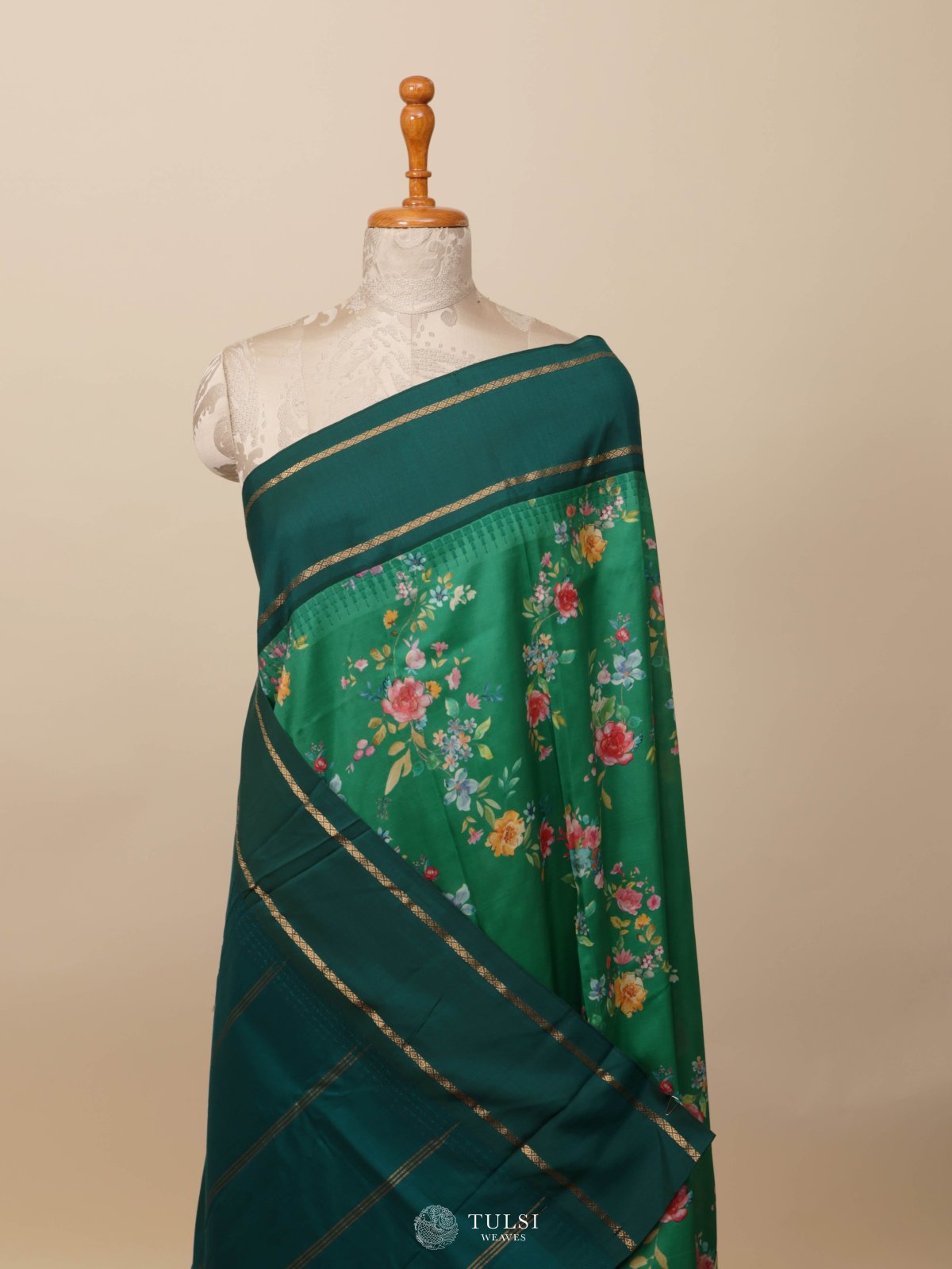 Green Printed Kanjeevaram Silk Saree 