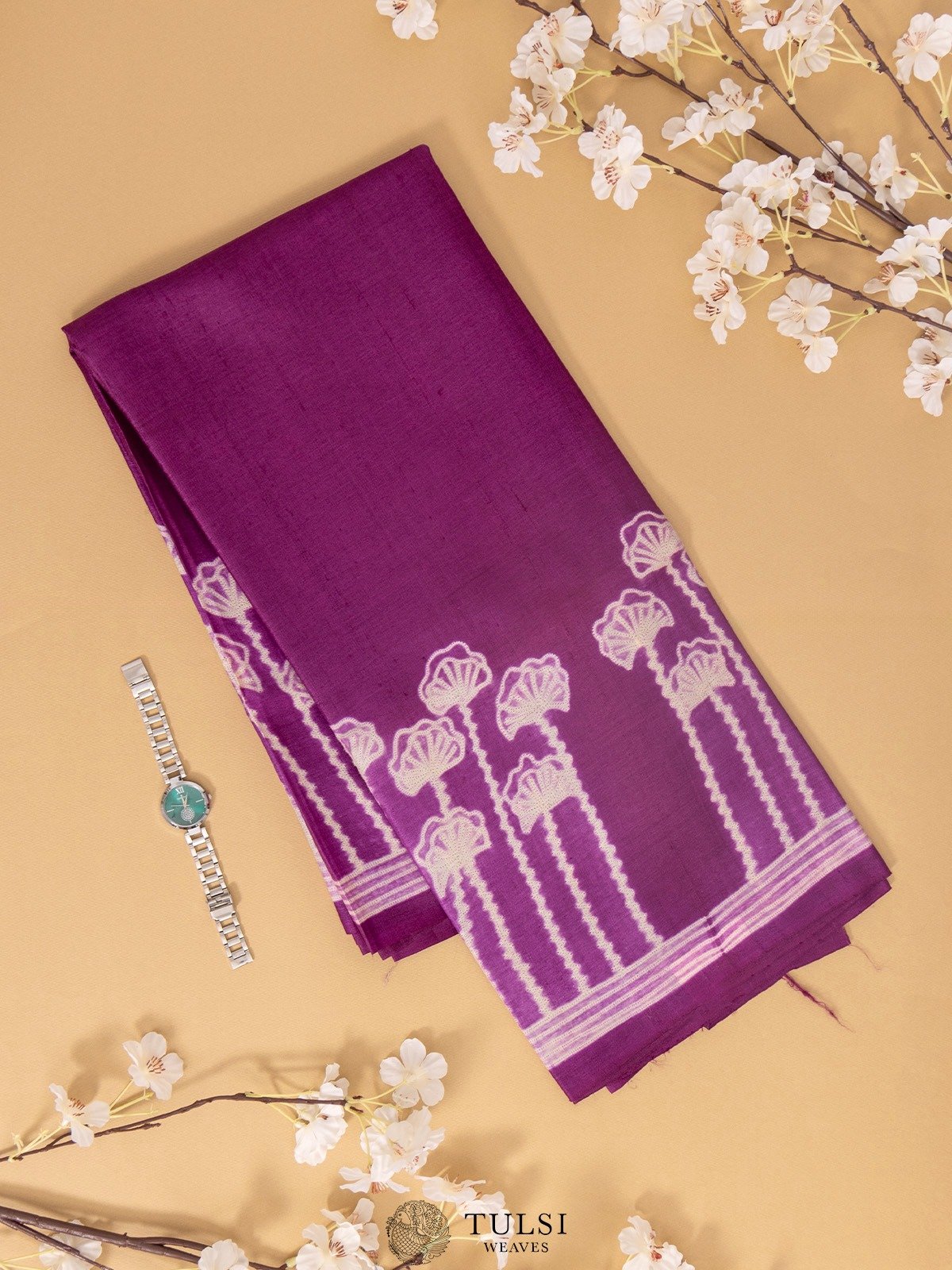 Purple Shibori Tussar Silk Saree