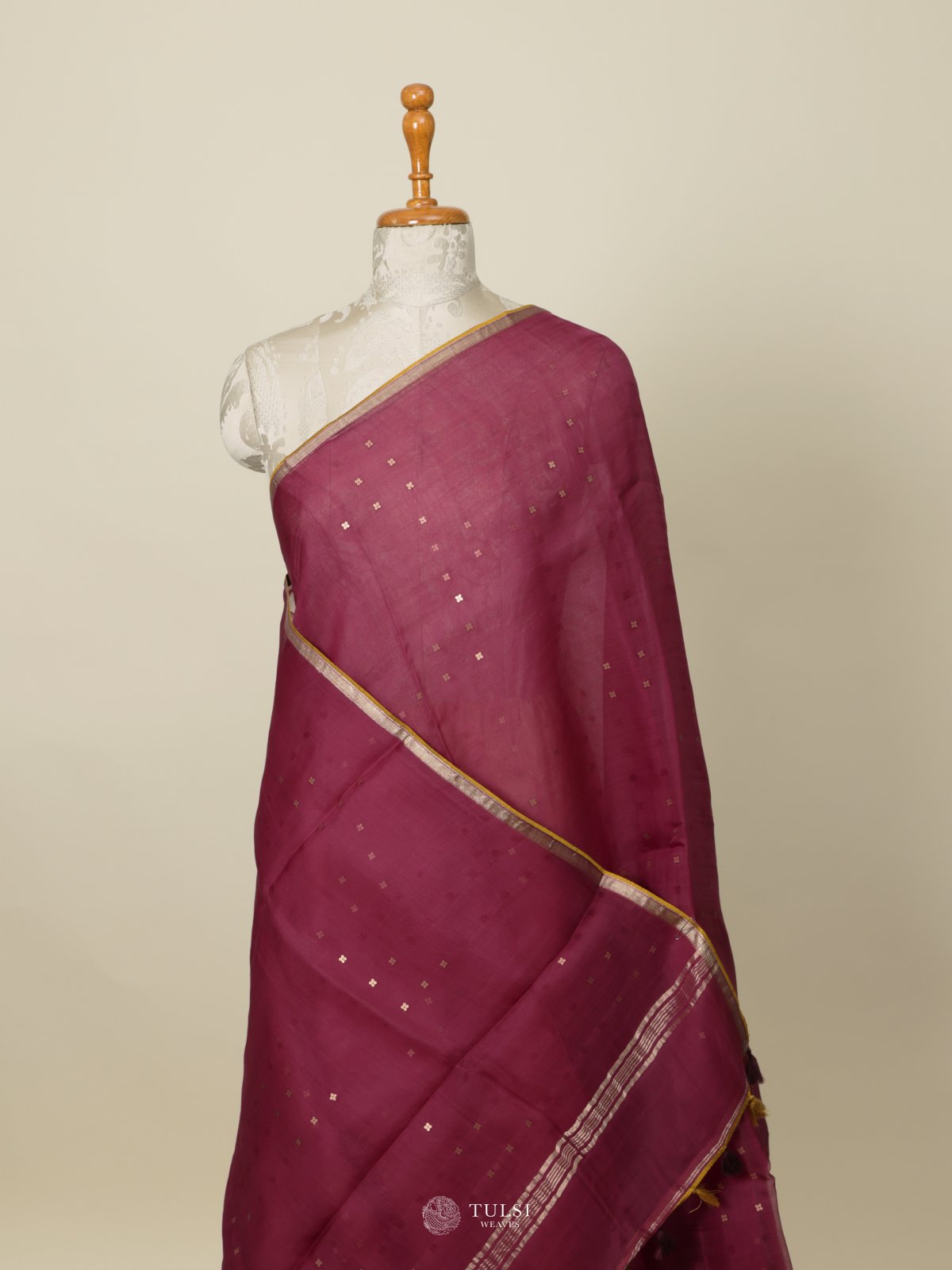 Burgundy Organza Saree with Kalamkari Blouse