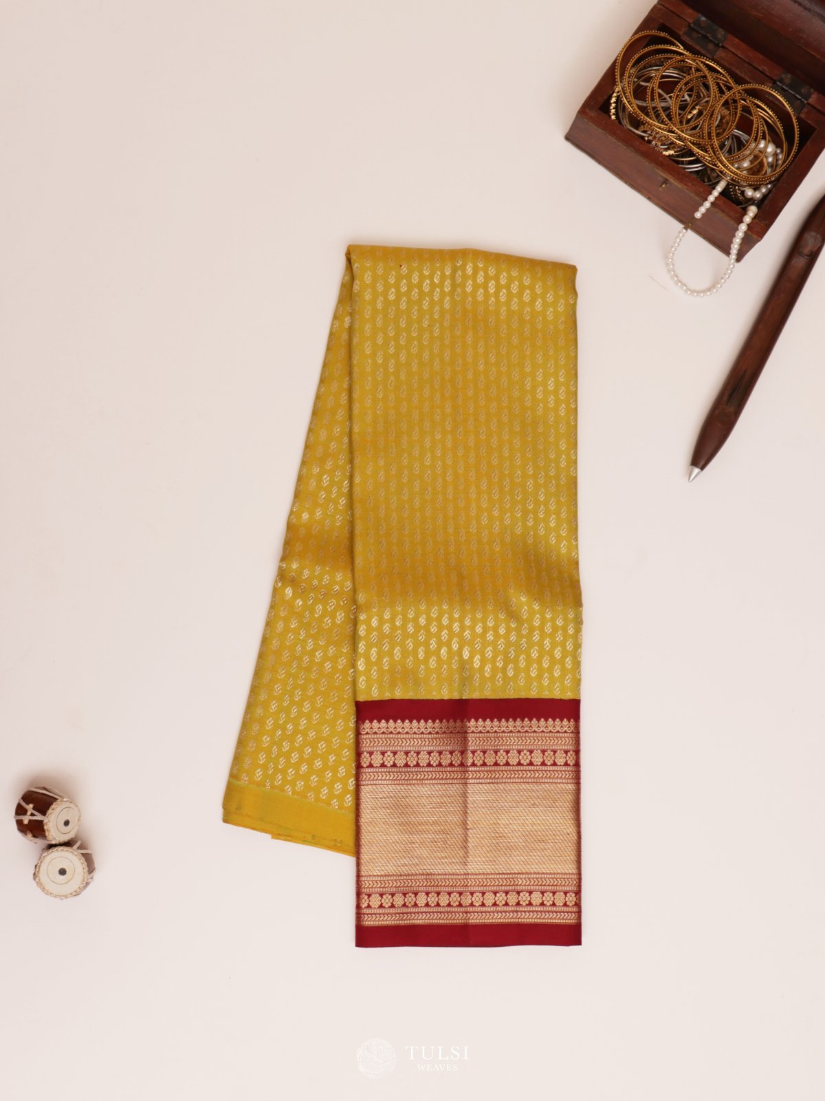 Yellow Green Kanjeevaram Silk Pavadai