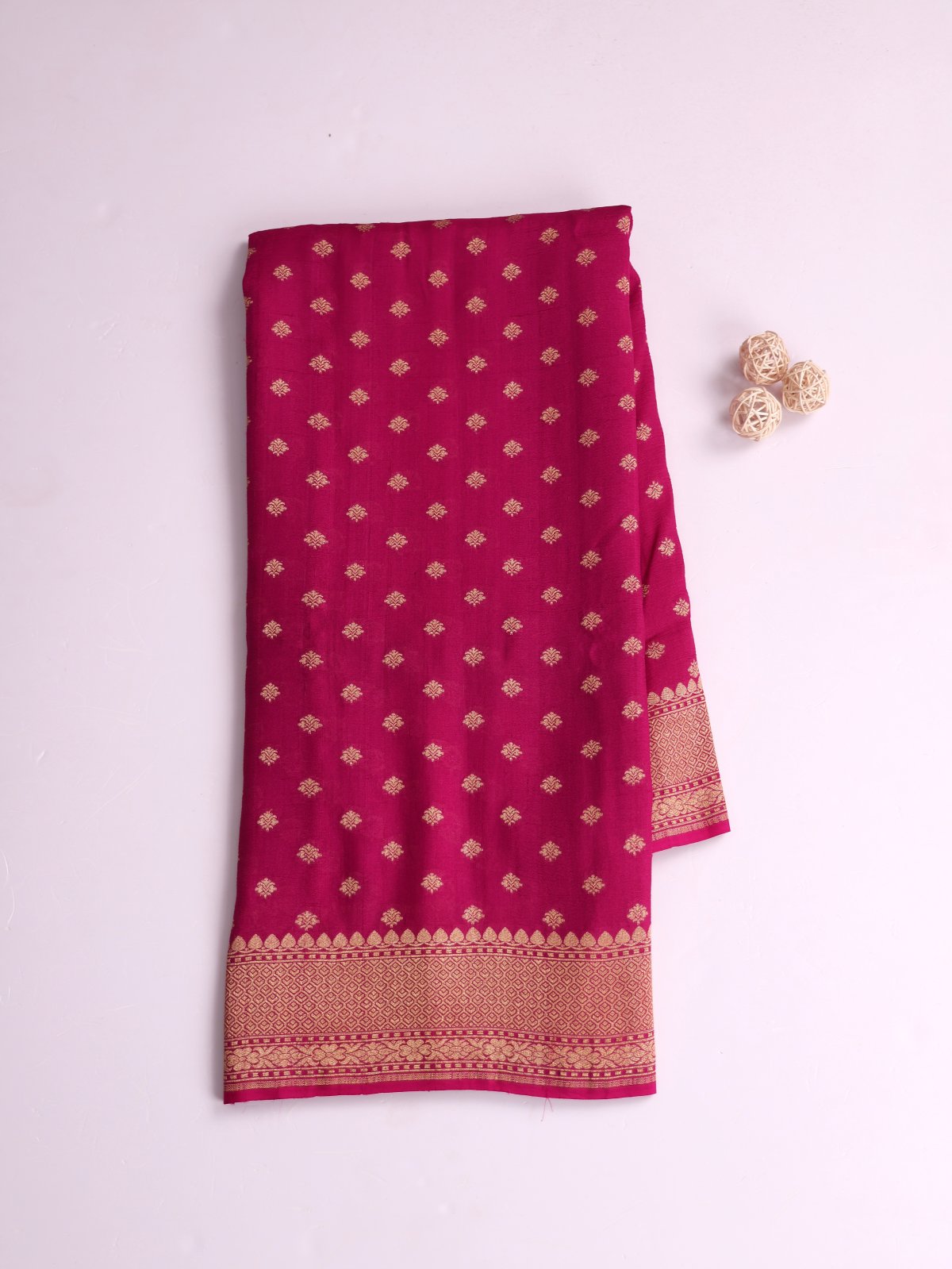 Dark Pink Banaras Tussar Georgette Silk Saree With Zari Border