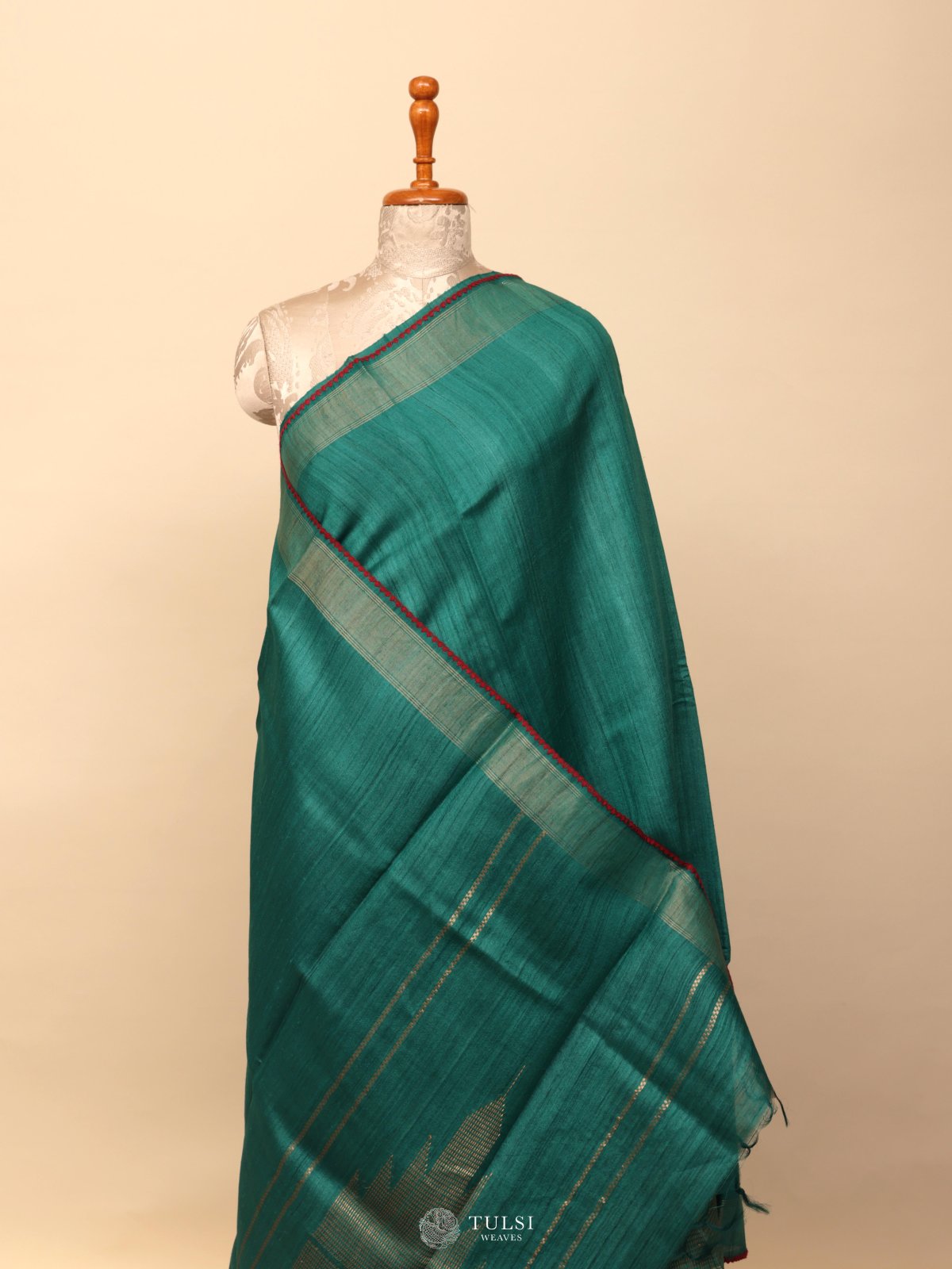 Aqua Green Embroidered Tussar Silk Saree