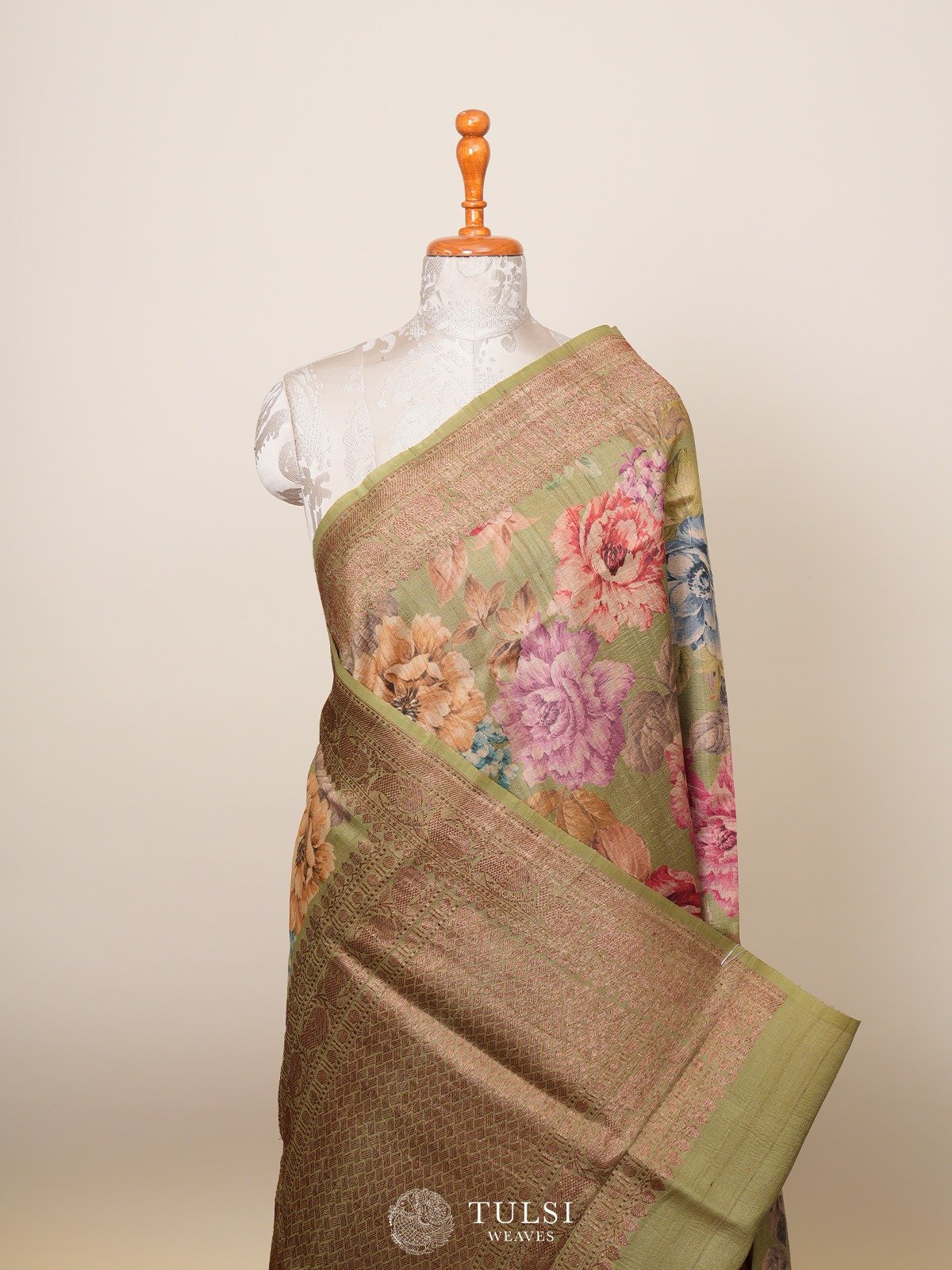 Mehndi Green Banarasi Tussar Silk Sarees