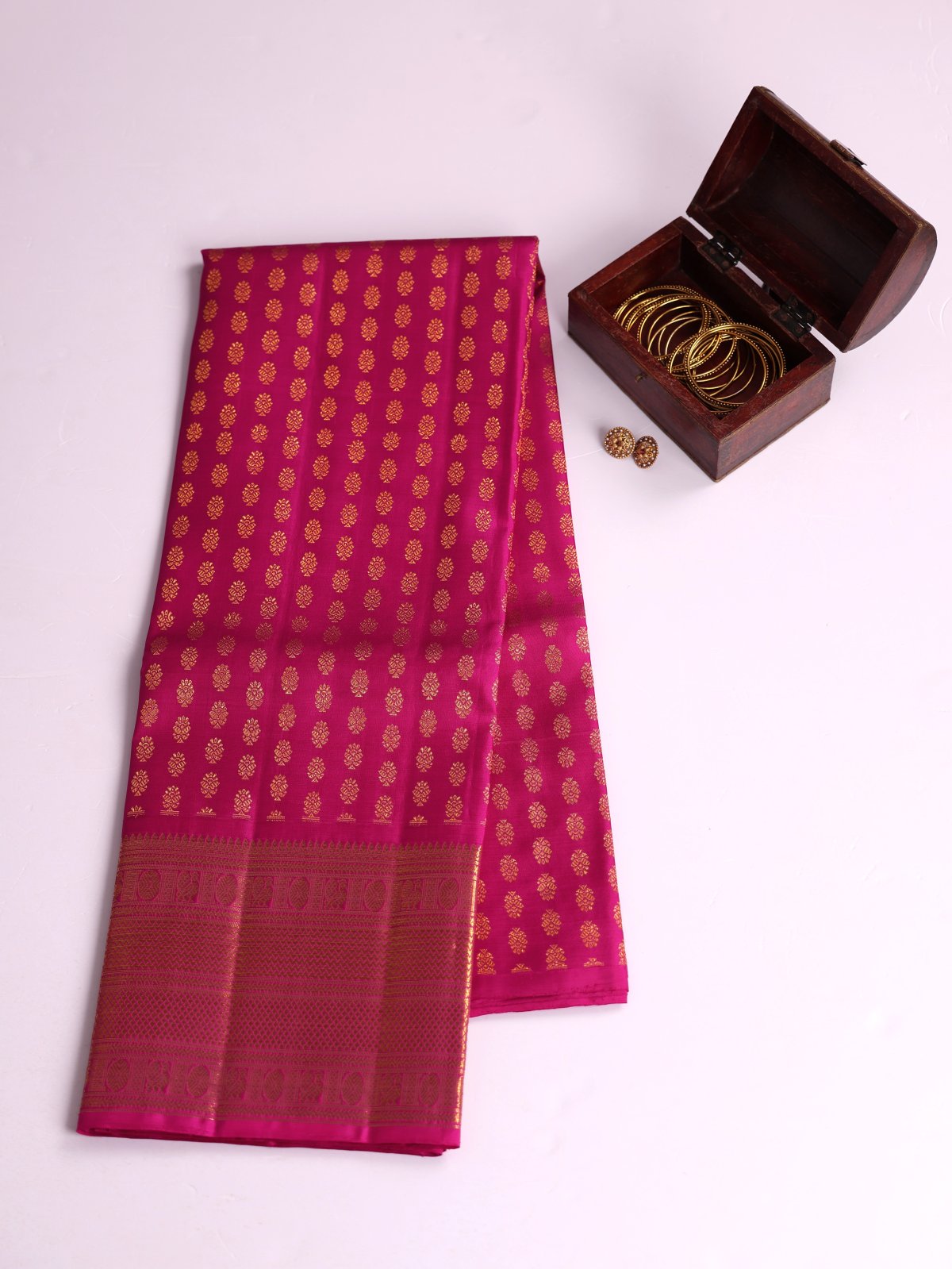 Rani Pink Kanjeevaram Silk Pavadai with Zari Border